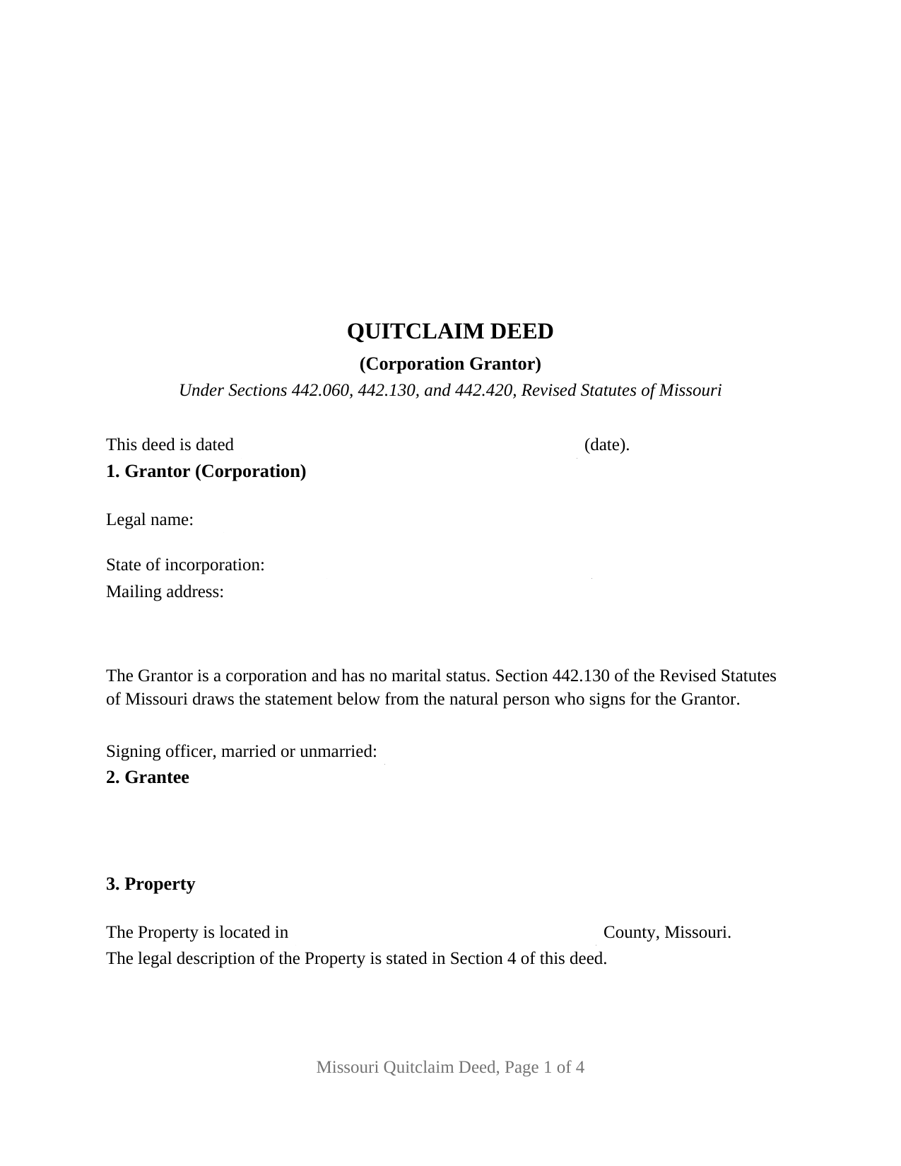 Harrison County Quitclaim Deed (Corporation Grantor) Form