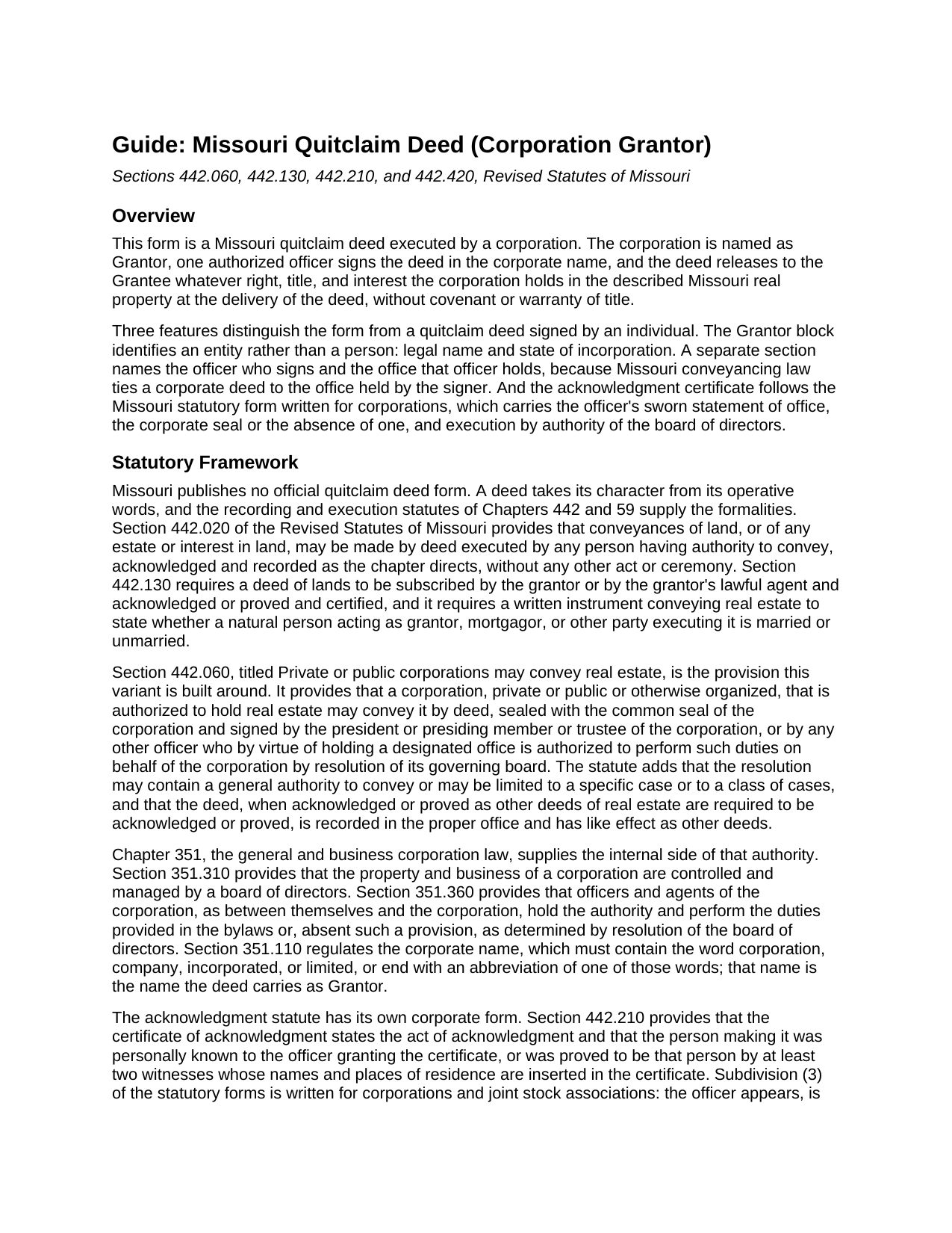Harrison County Quitclaim Deed (Corporation Grantor) Guide