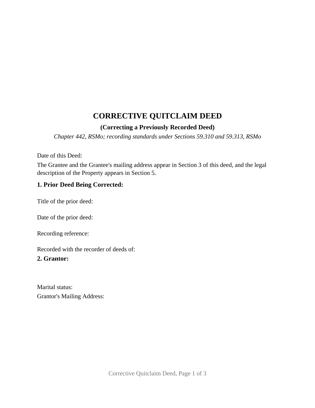 Audrain County Quitclaim Deed (Corrective) Form