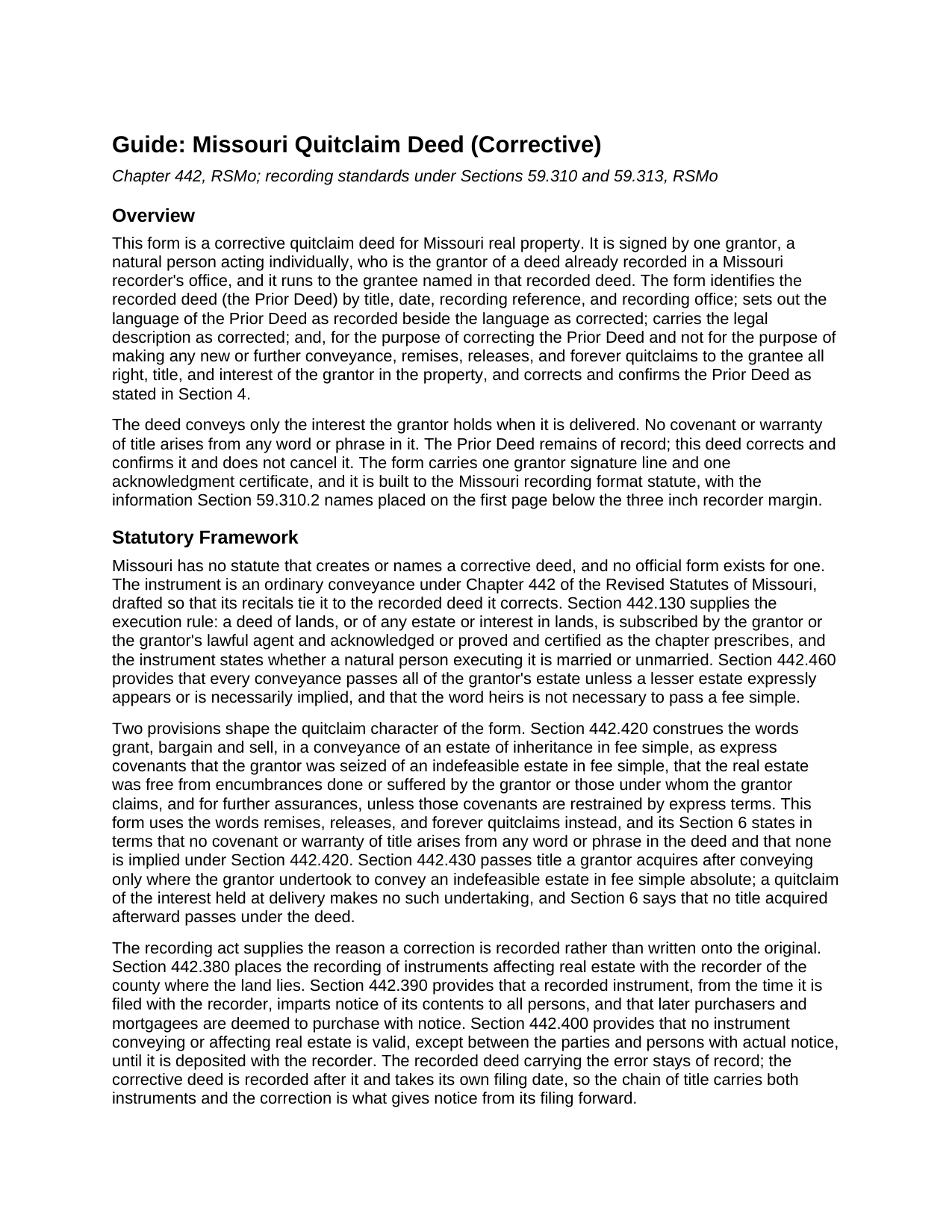 Lafayette County Quitclaim Deed (Corrective) Guide