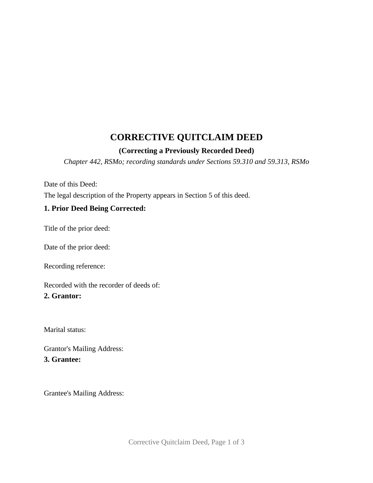 Lafayette County Quitclaim Deed (Corrective) Form