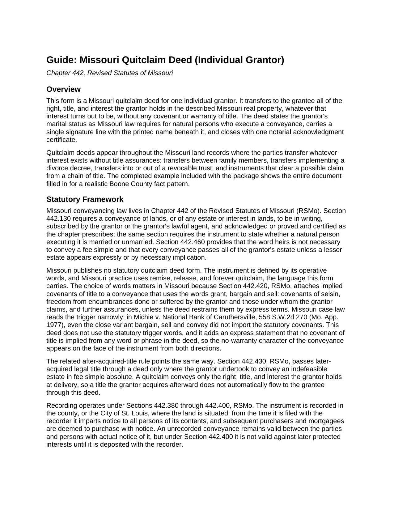 Howell County Quitclaim Deed (Individual Grantor) Guide