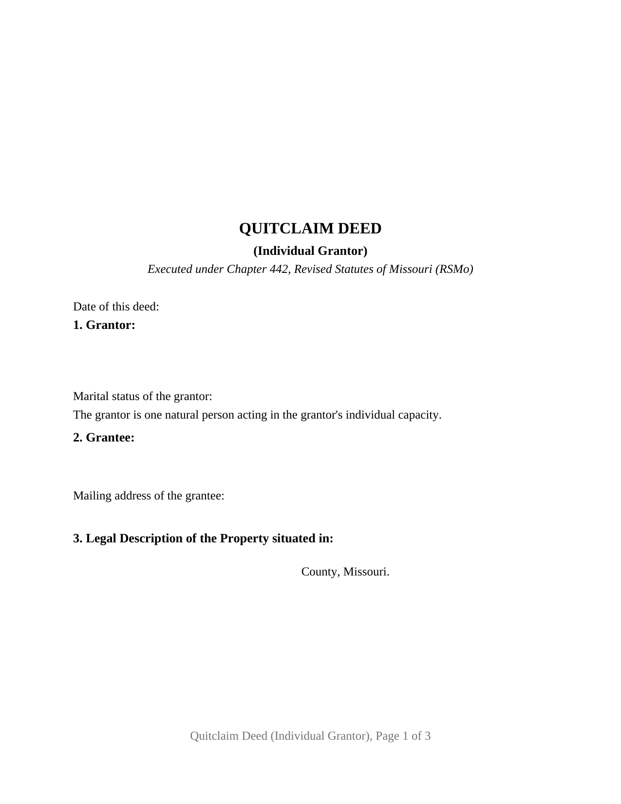 Benton County Quitclaim Deed (Individual Grantor) Form