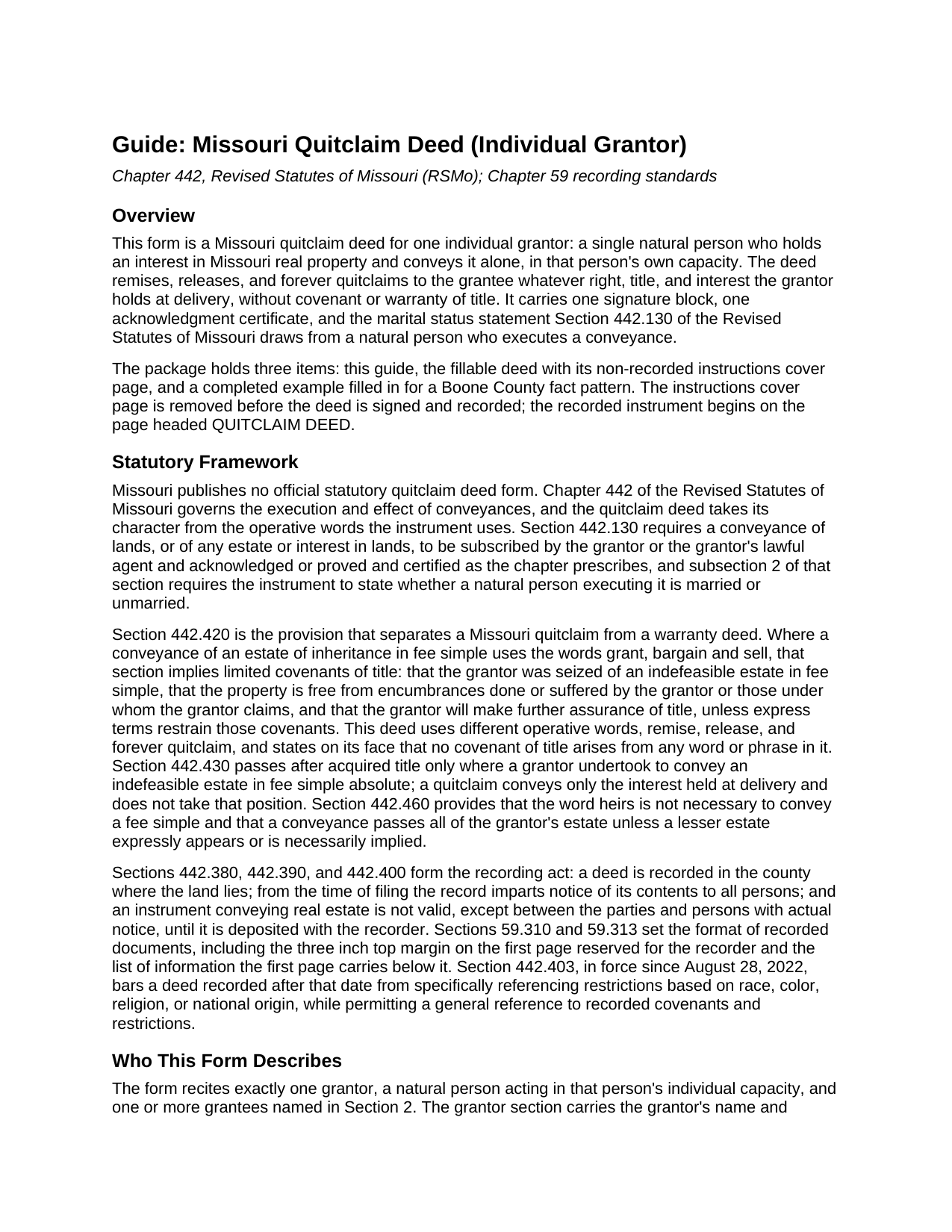 Benton County Quitclaim Deed (Individual Grantor) Guide