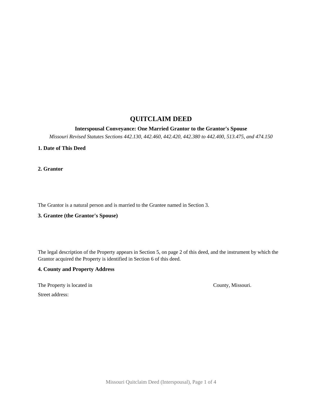 Dekalb County Quitclaim Deed (Interspousal) Form