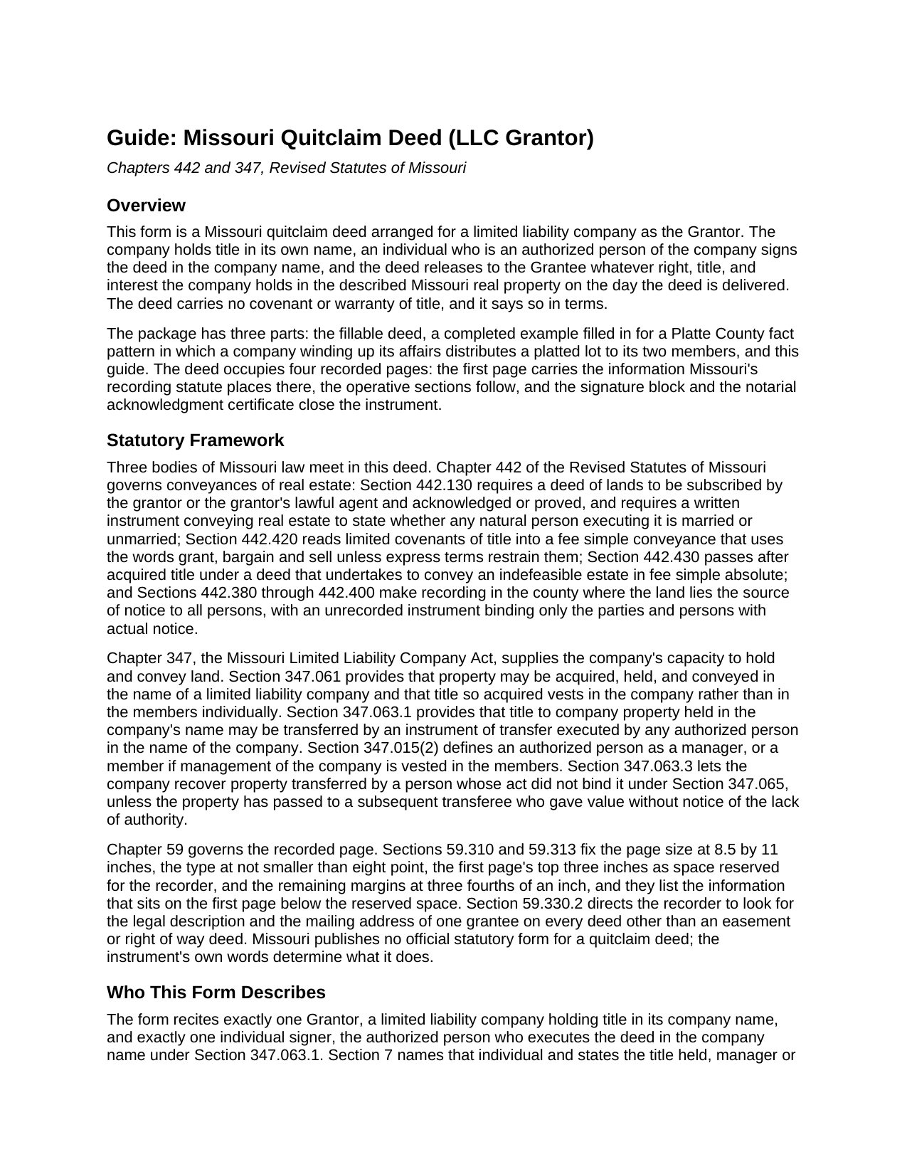Buchanan County Quitclaim Deed (LLC Grantor) Guide
