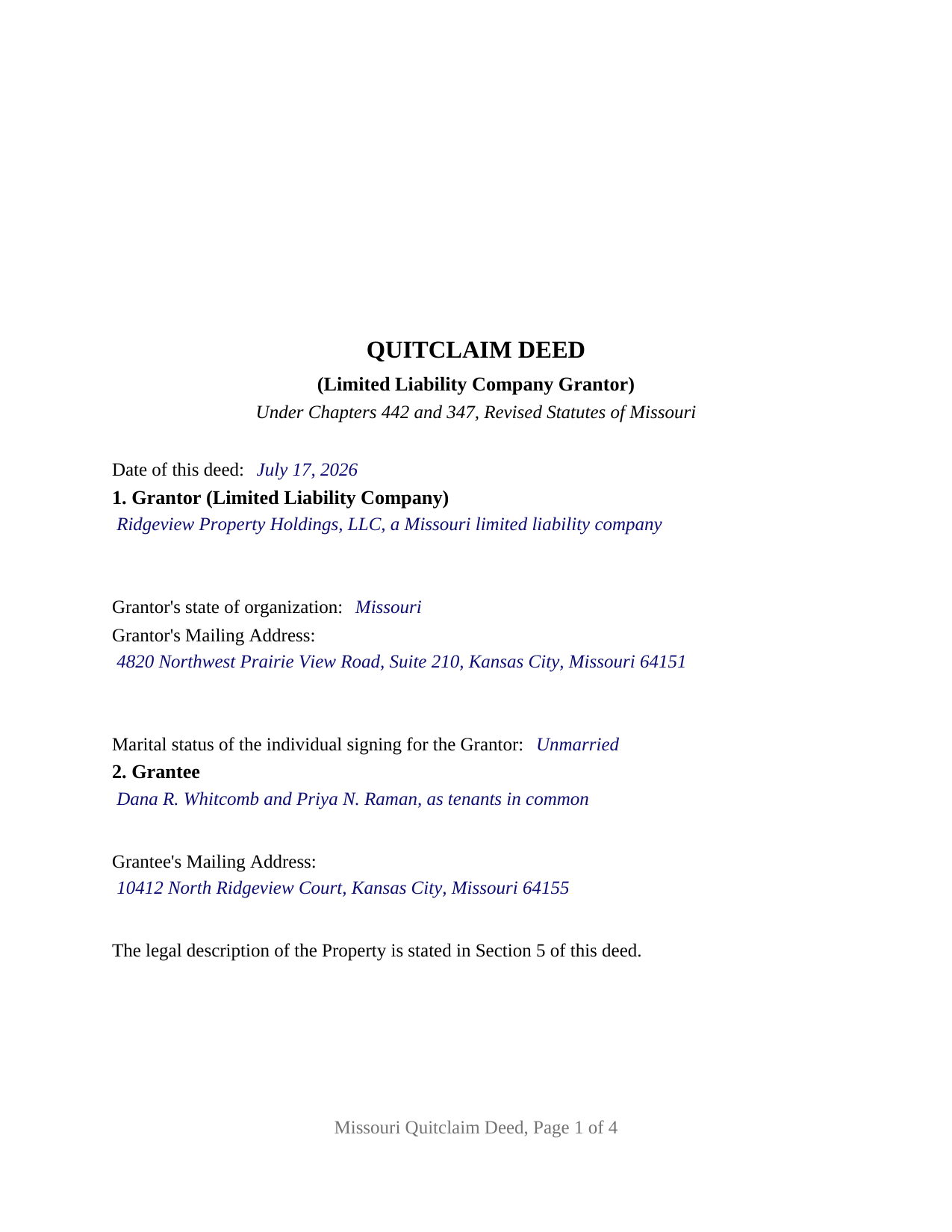 Buchanan County Completed Example of the Quitclaim Deed (LLC Grantor) Document