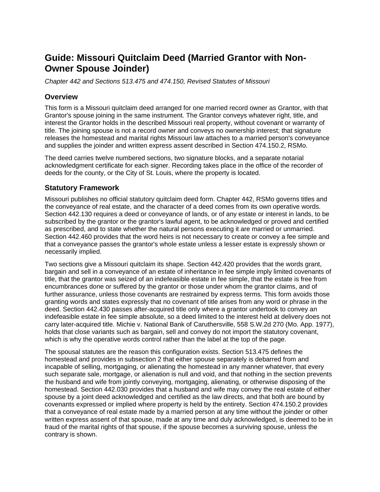 Clark County Quitclaim Deed (Married Grantor with Non-Owner Spouse Joinder) Guide