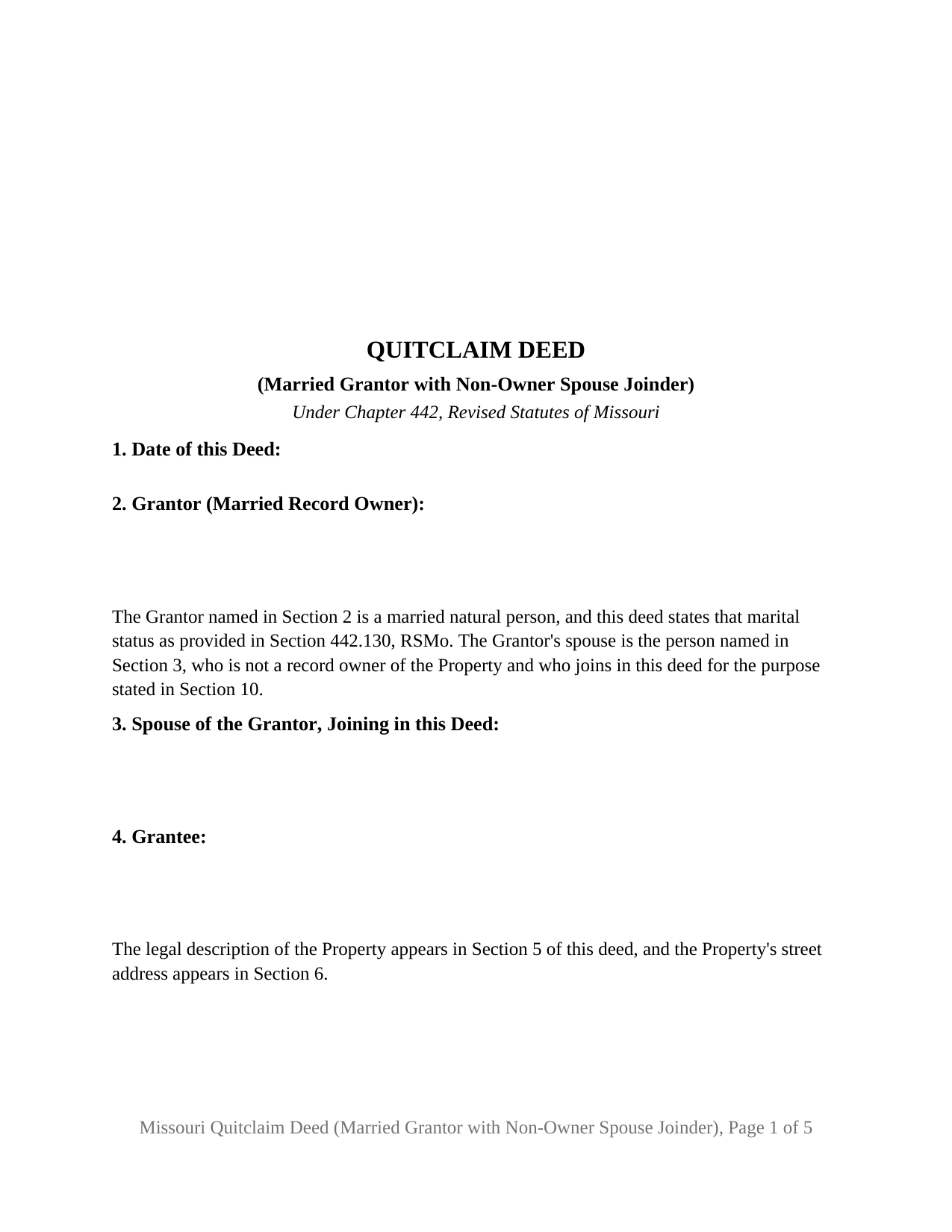 Boone County Quitclaim Deed (Married Grantor with Non-Owner Spouse Joinder) Form