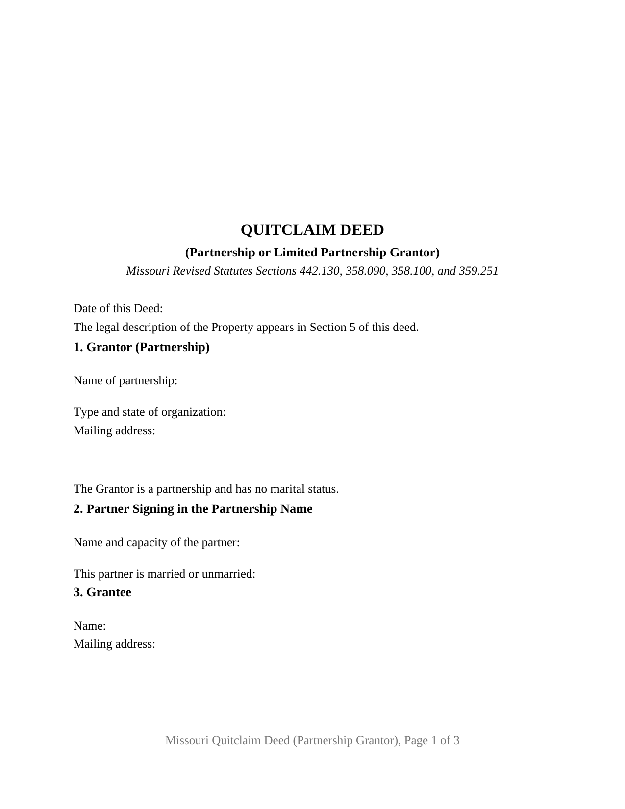 Atchison County Quitclaim Deed (Partnership or Limited Partnership Grantor) Form