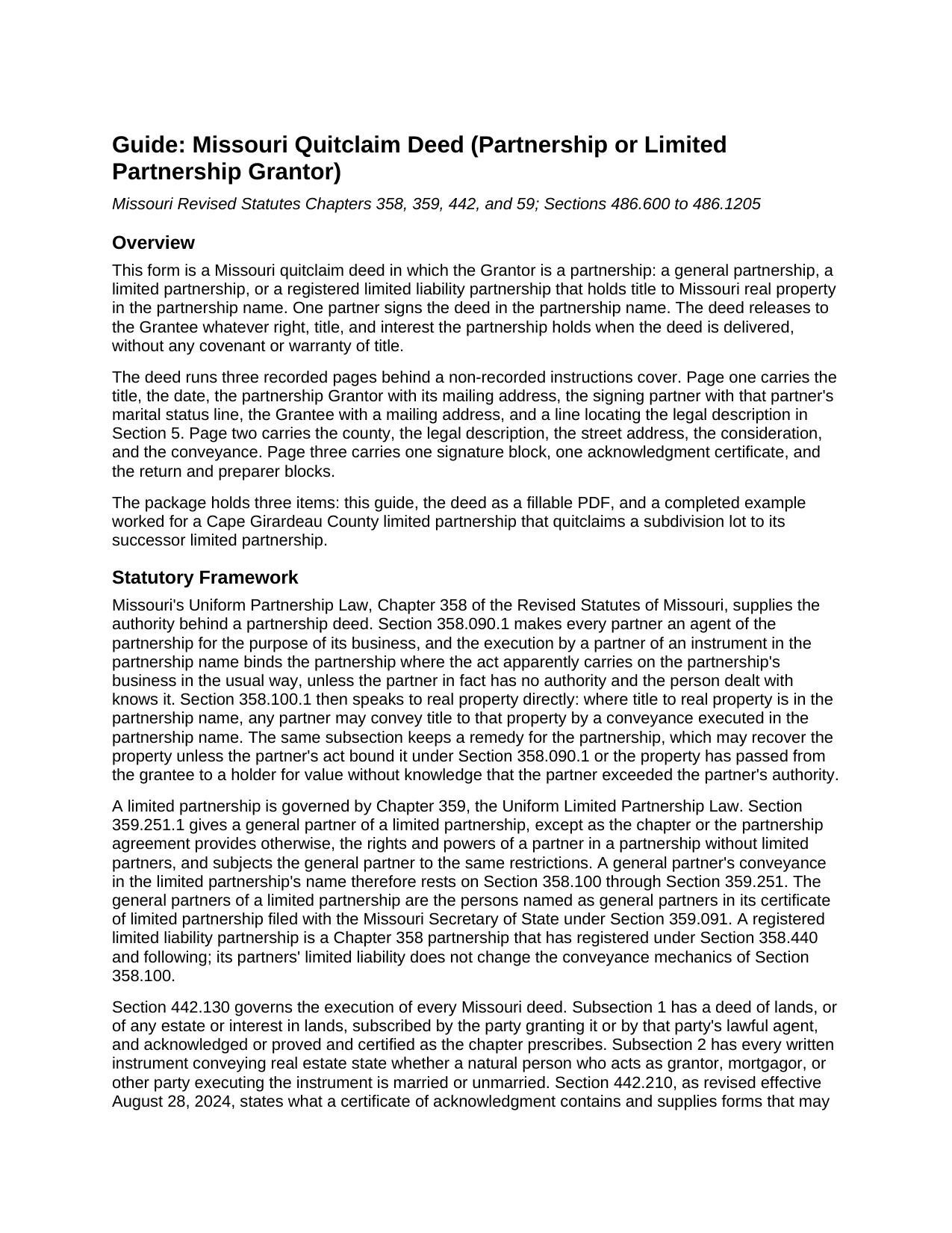 Atchison County Quitclaim Deed (Partnership or Limited Partnership Grantor) Guide