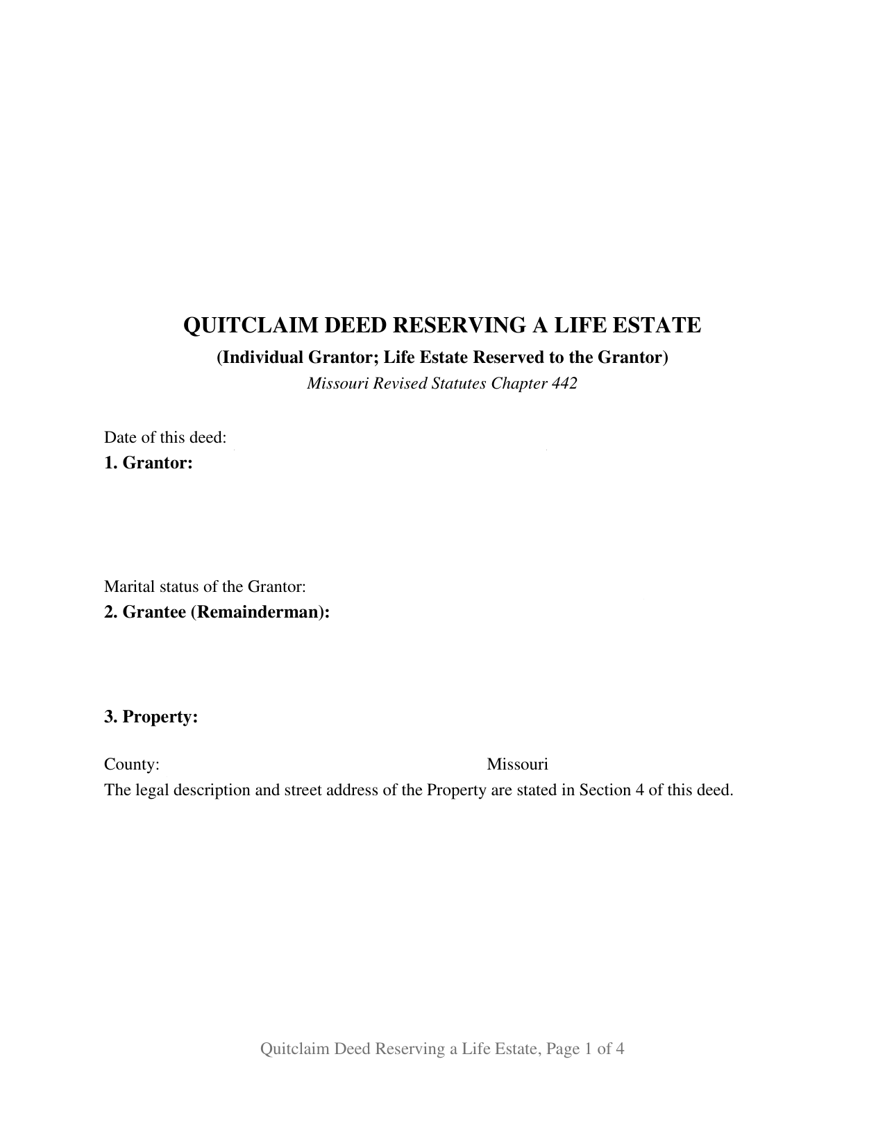 Benton County Quitclaim Deed (Reserving Life Estate) Form