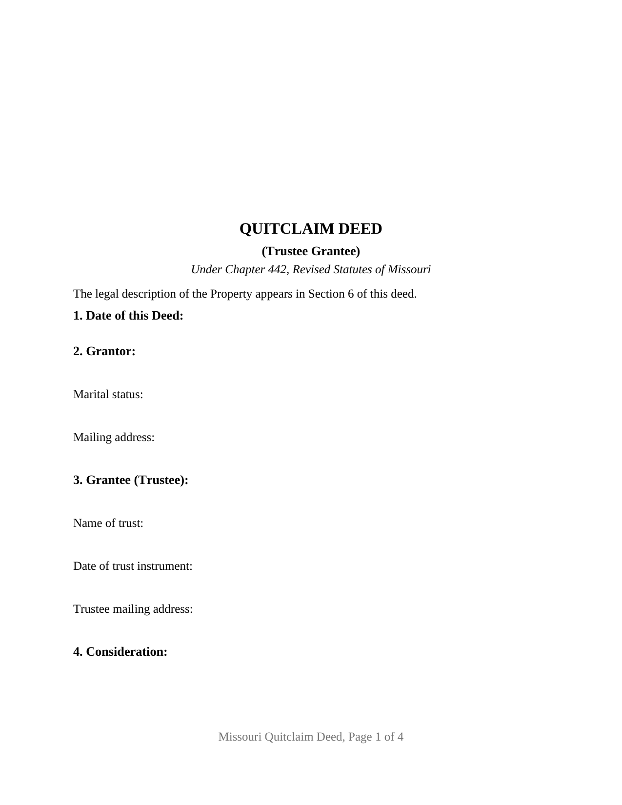 Chariton County Quitclaim Deed (Trustee Grantee) Form