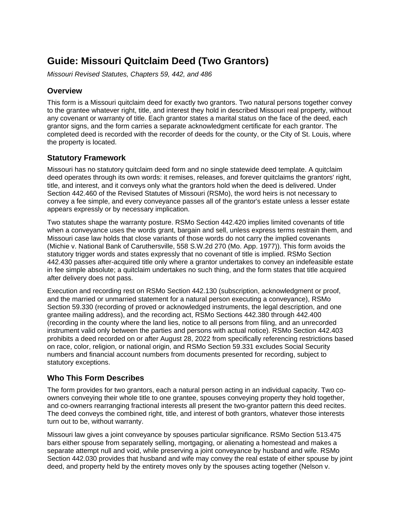 Washington County Quitclaim Deed (Two Grantors) Guide