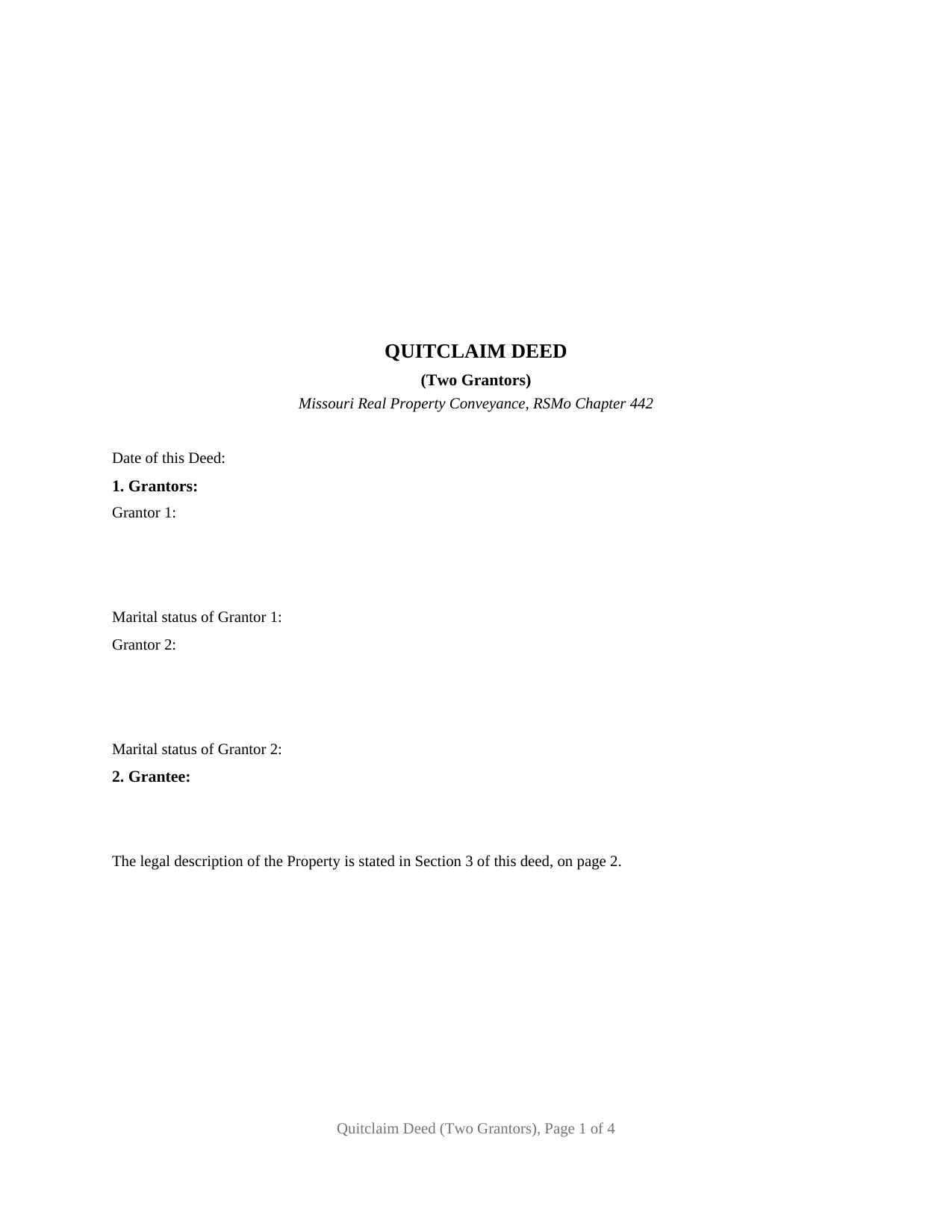 Butler County Quitclaim Deed (Two Grantors) Form