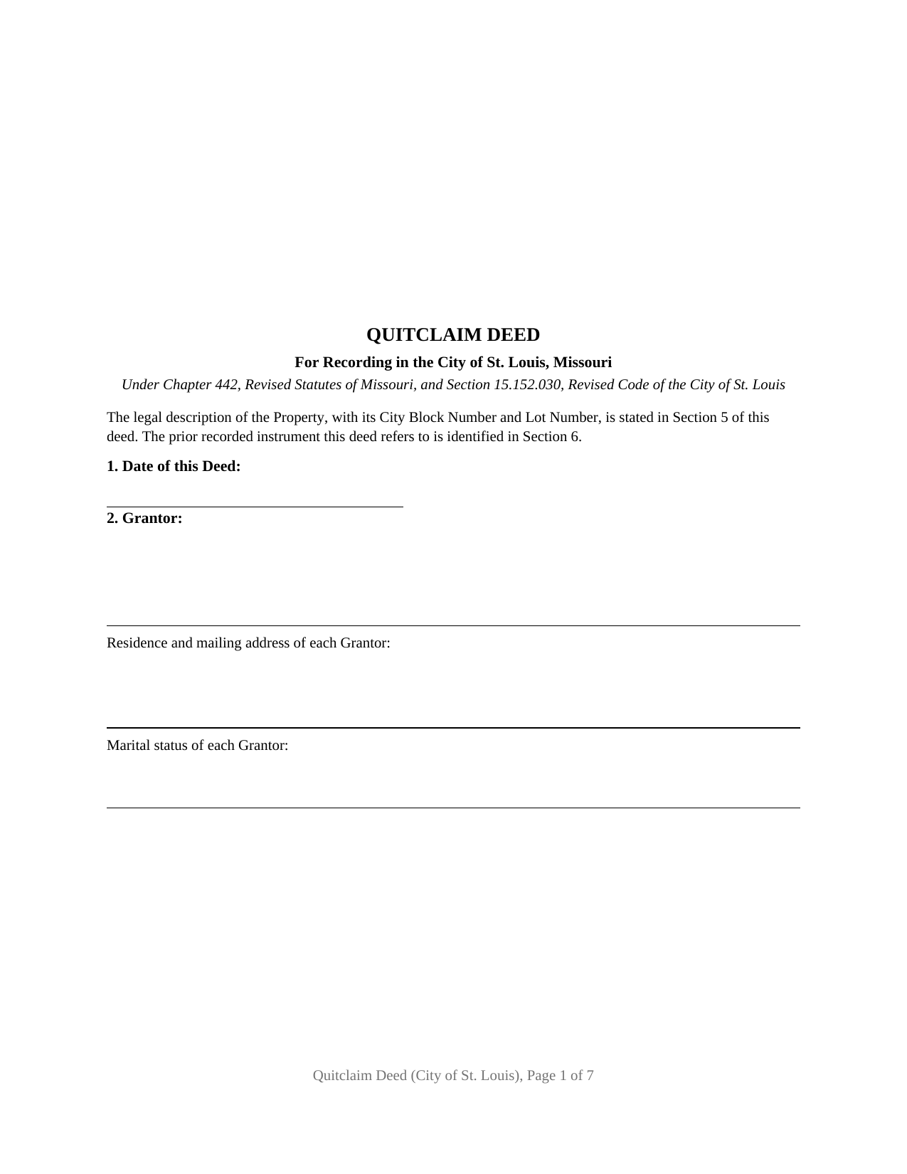 Saint Louis City Saint Louis City Quitclaim Deed Form