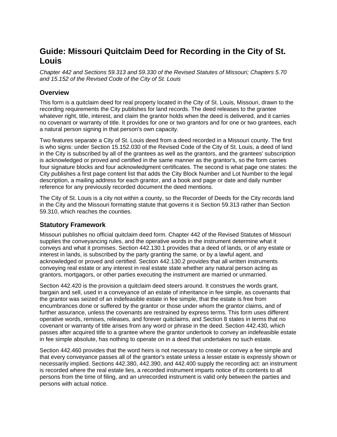 Saint Louis City Saint Louis City Quitclaim Deed Guide