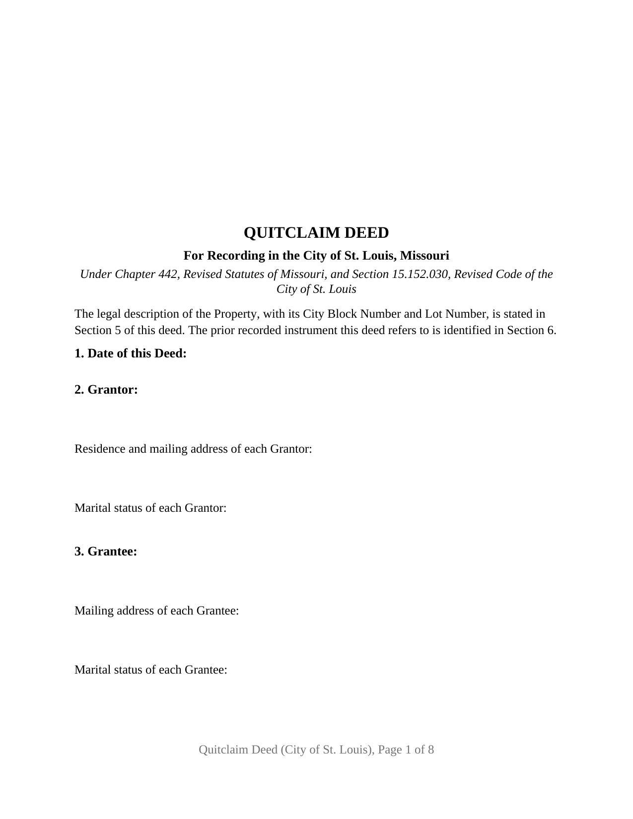 Saint Louis City Quitclaim Deed Form