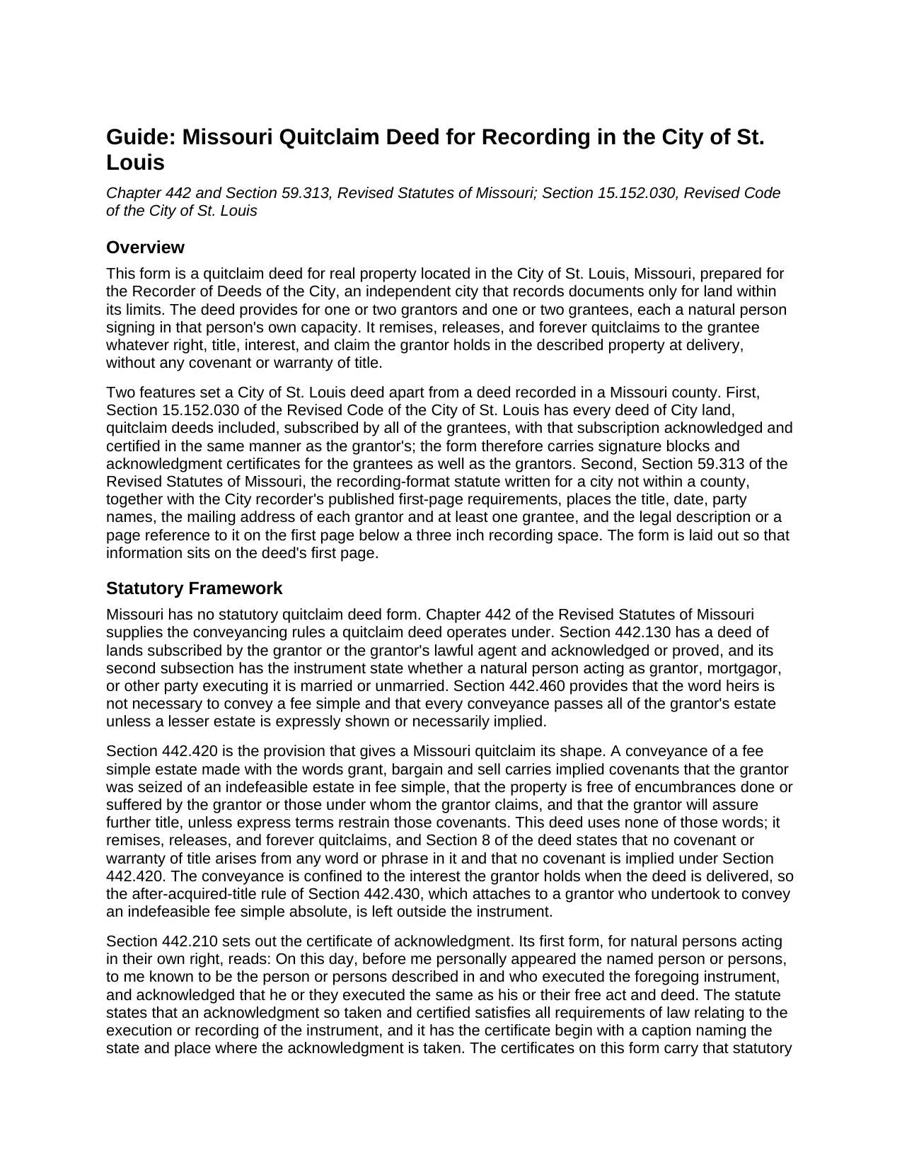 Saint Louis City Quitclaim Deed Guide