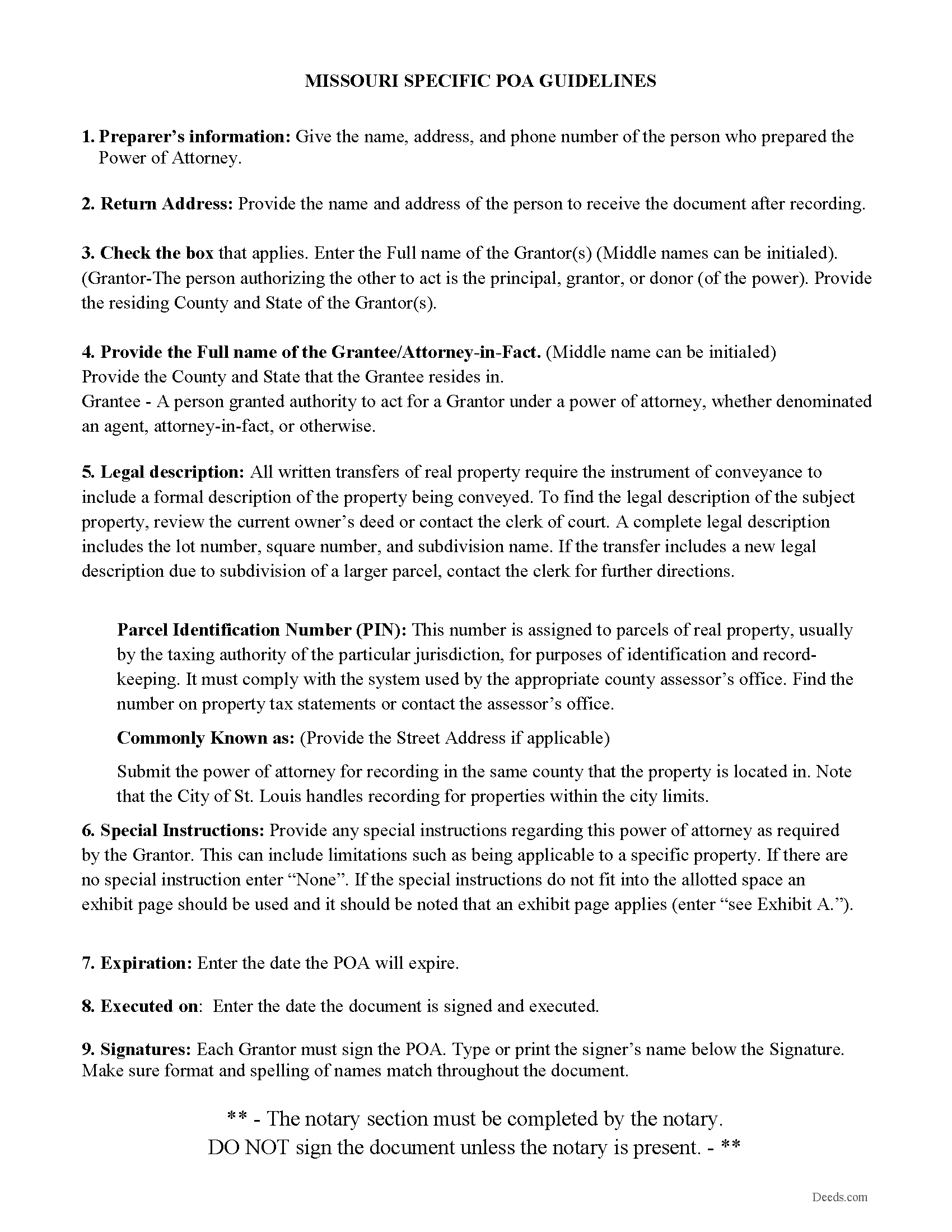 Warren County Specific Power of Attorney Guidelines