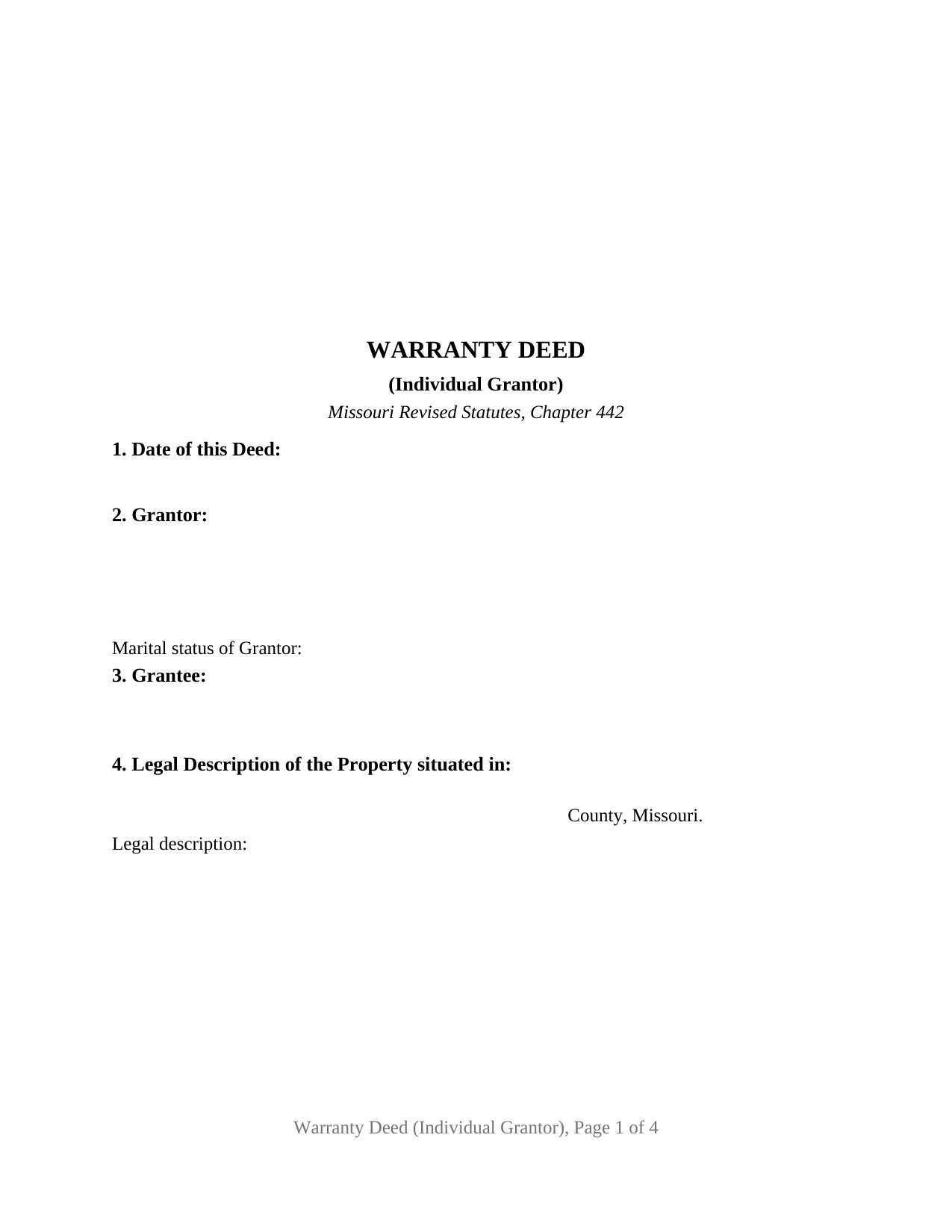 Howell County Warranty Deed (Individual Grantor) Form
