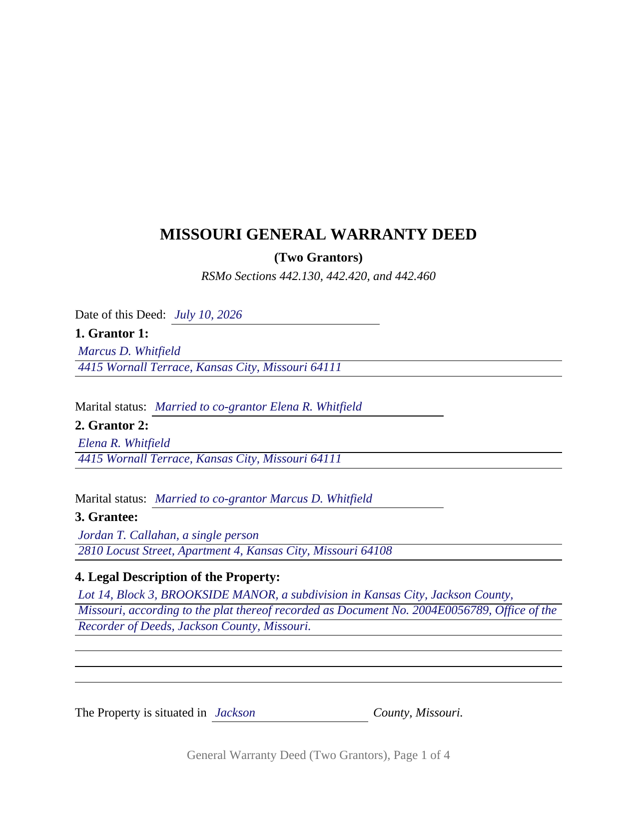Lincoln County Completed Example of the Warranty Deed (Two Grantors) Document