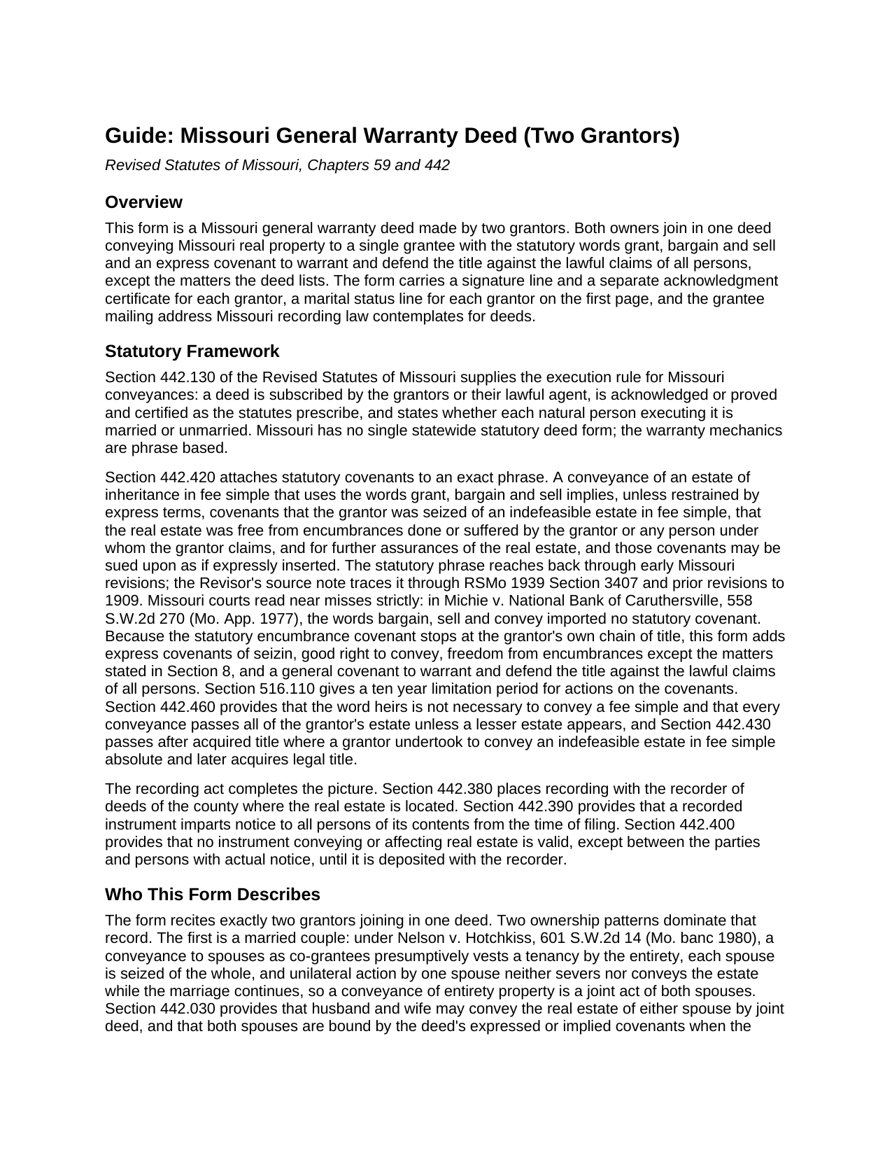 Lincoln County Warranty Deed (Two Grantors) Guide
