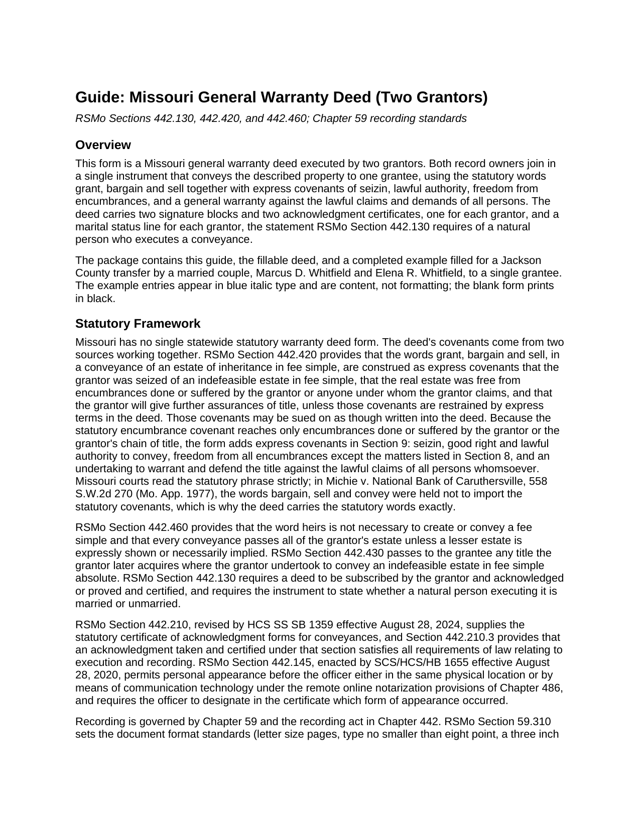 Lafayette County Warranty Deed (Two Grantors) Guide
