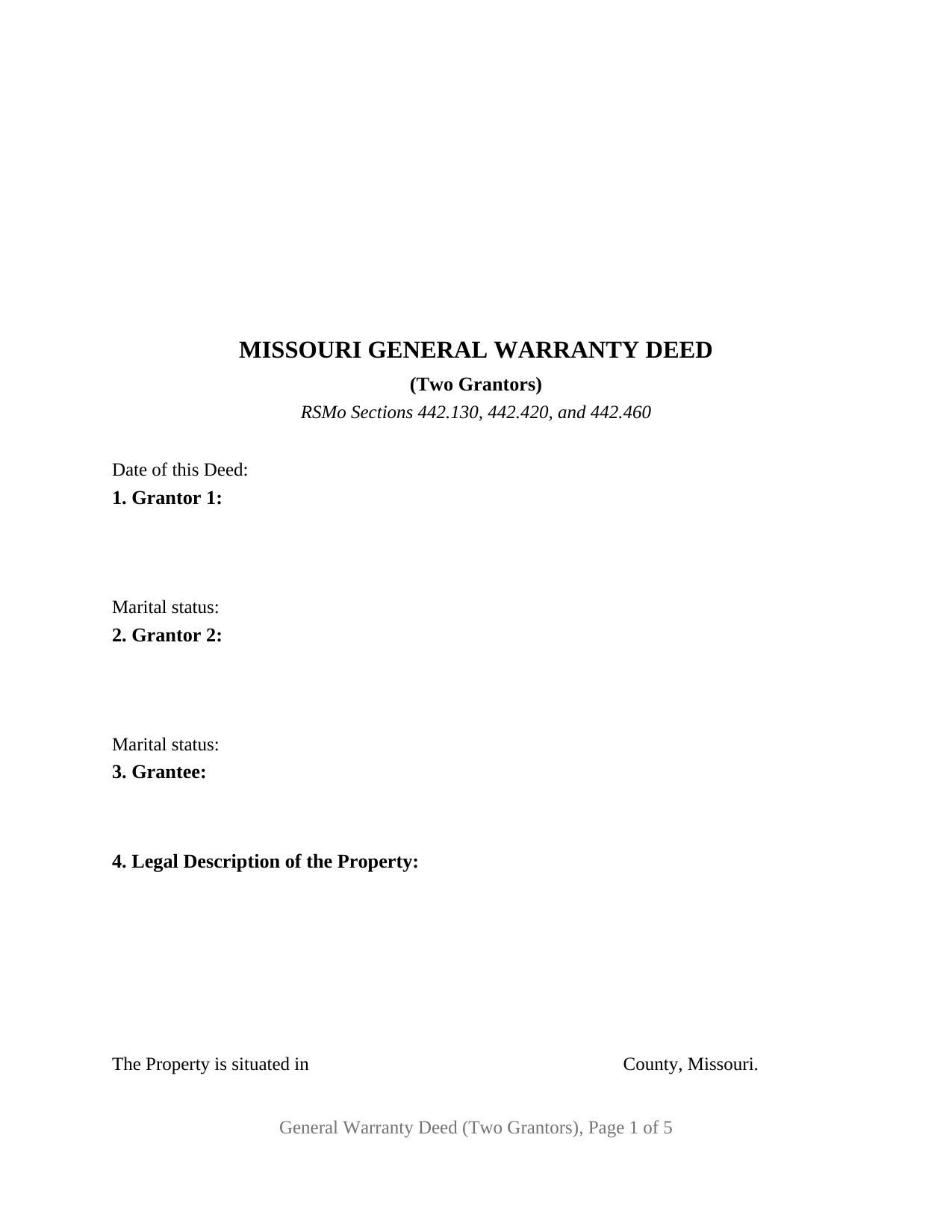 Lafayette County Warranty Deed (Two Grantors) Form