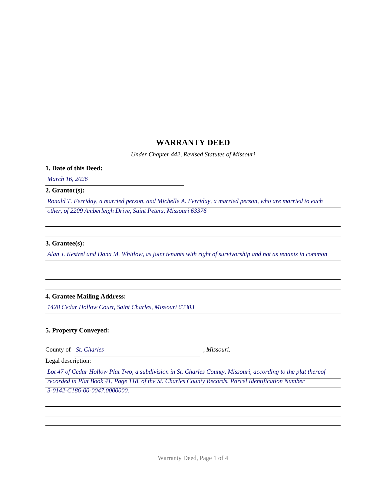 Morgan County Completed Example of the Warranty Deed Document