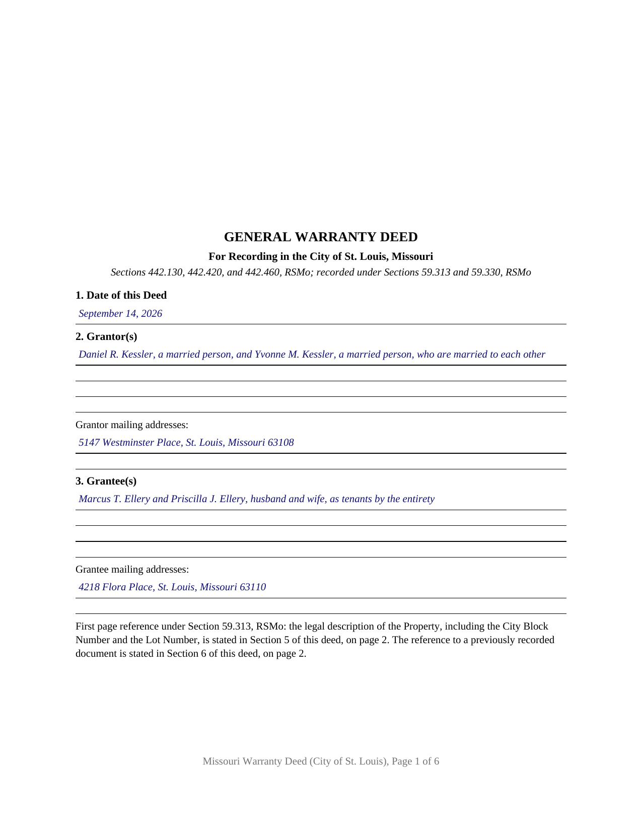 Saint Louis City Saint Louis City Completed Example of the Warranty Deed Document