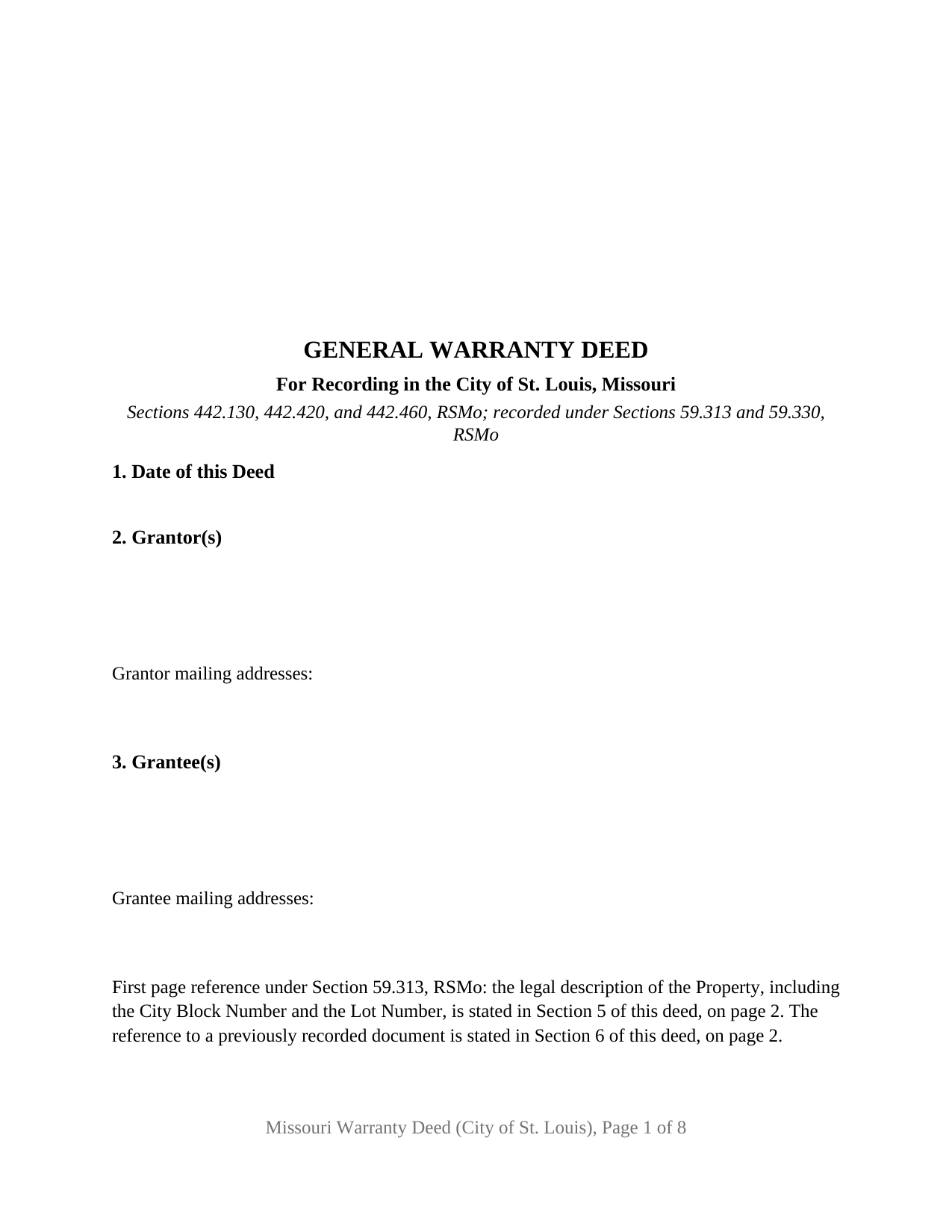 Saint Louis City Warranty Deed Form