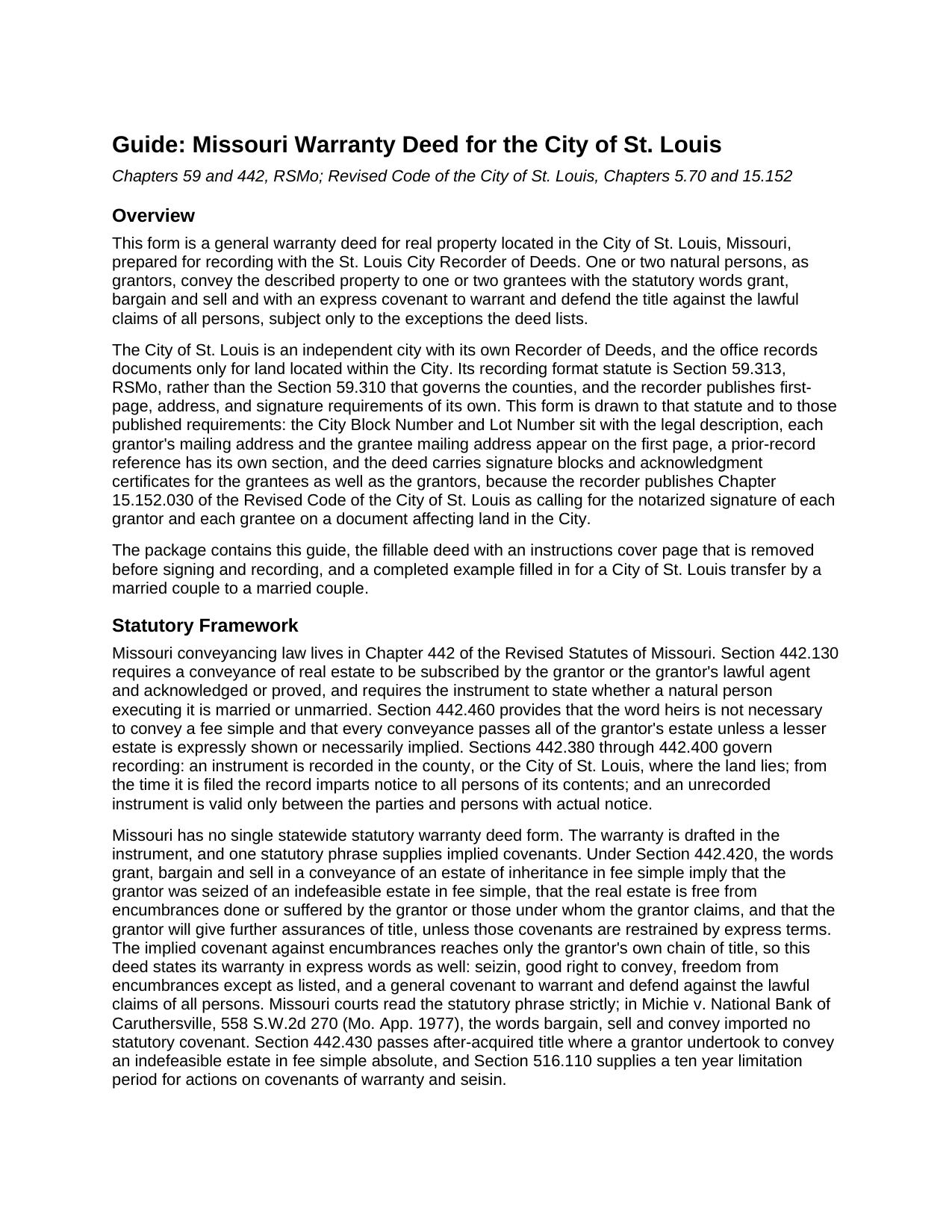 Saint Louis City Warranty Deed Guide