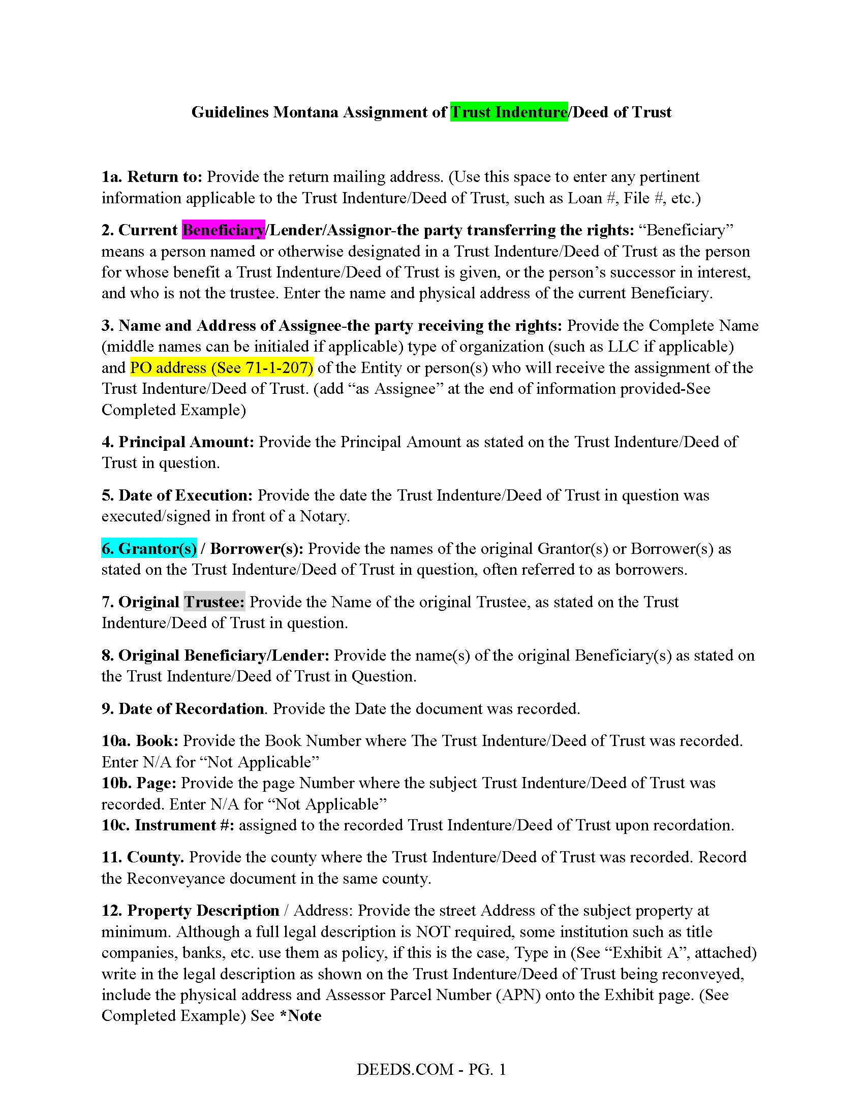 Powell County Assignment of Deed of Trust Guidelines