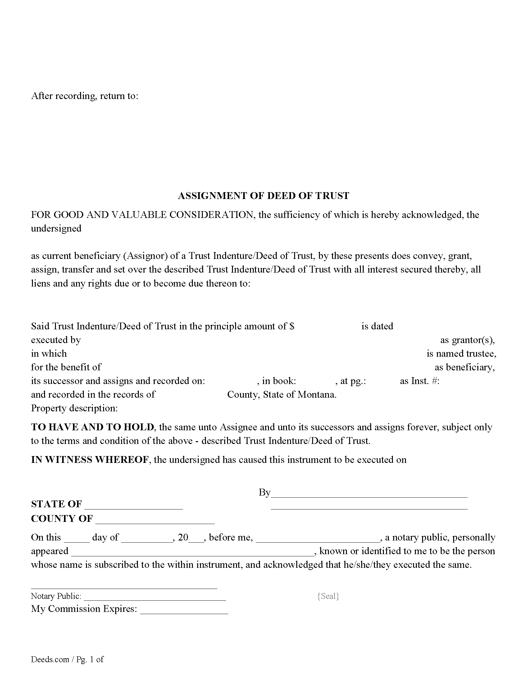 Assignment of Deed of Trust Form