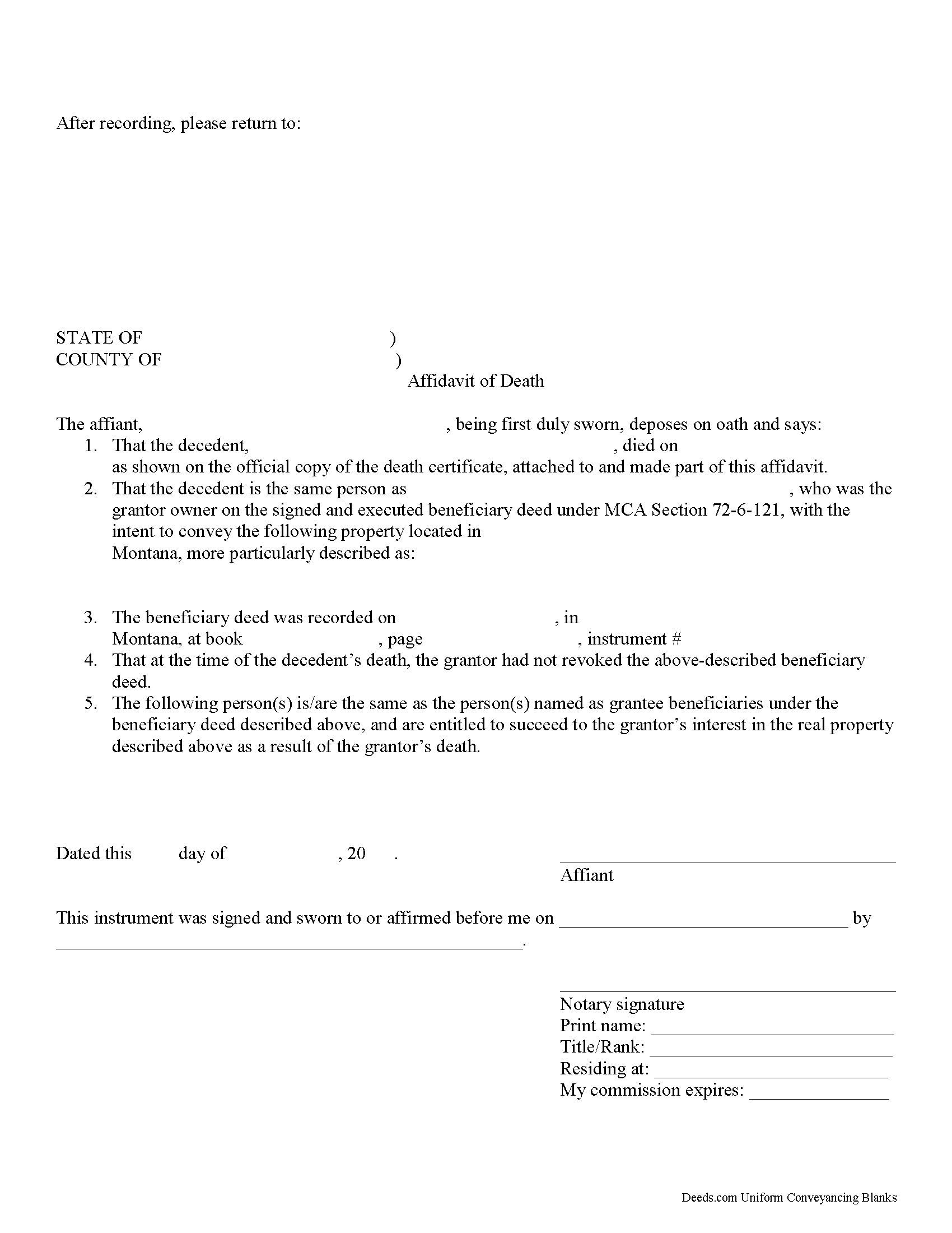 Mineral County Affidavit of Death Form