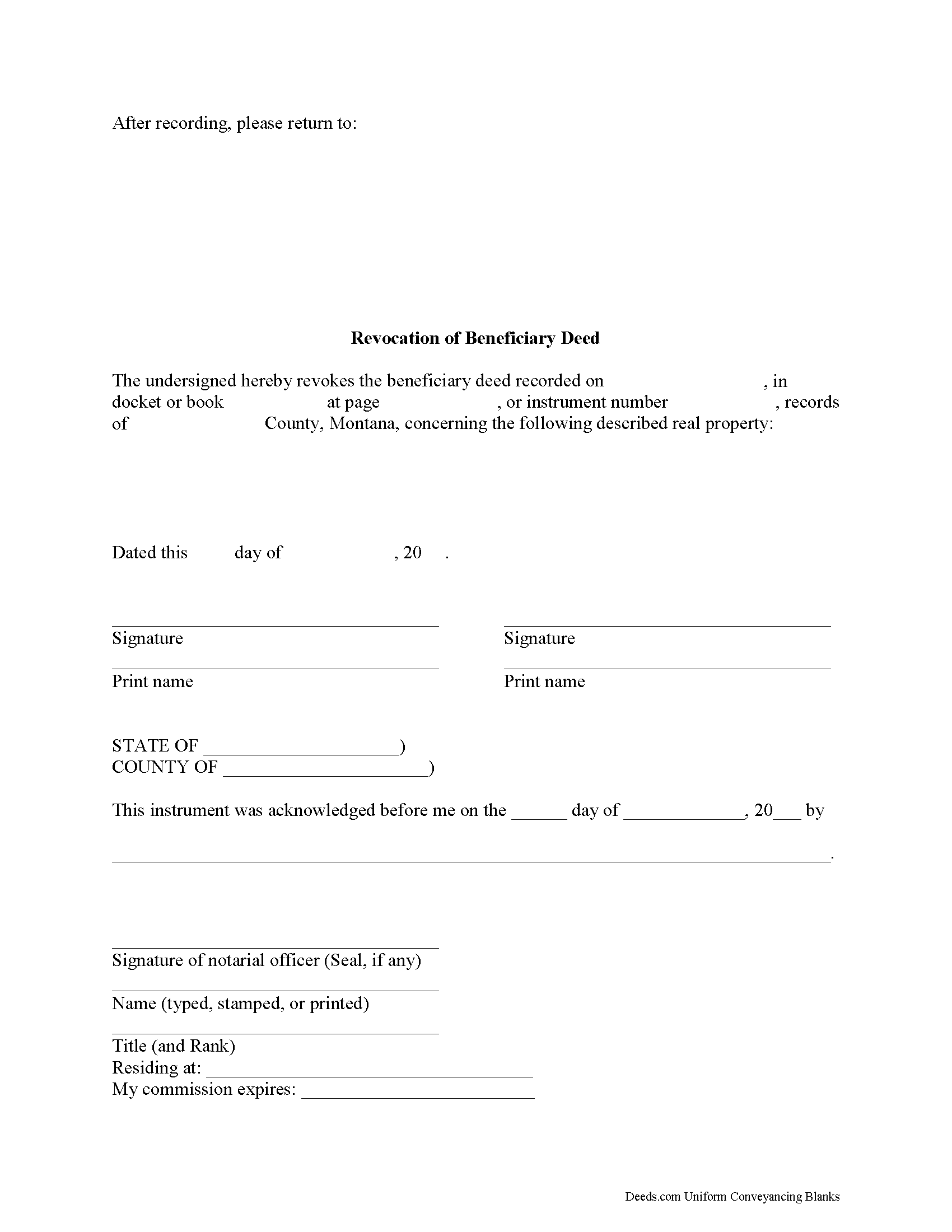 Powell County Revocation of Beneficiary Deed Form