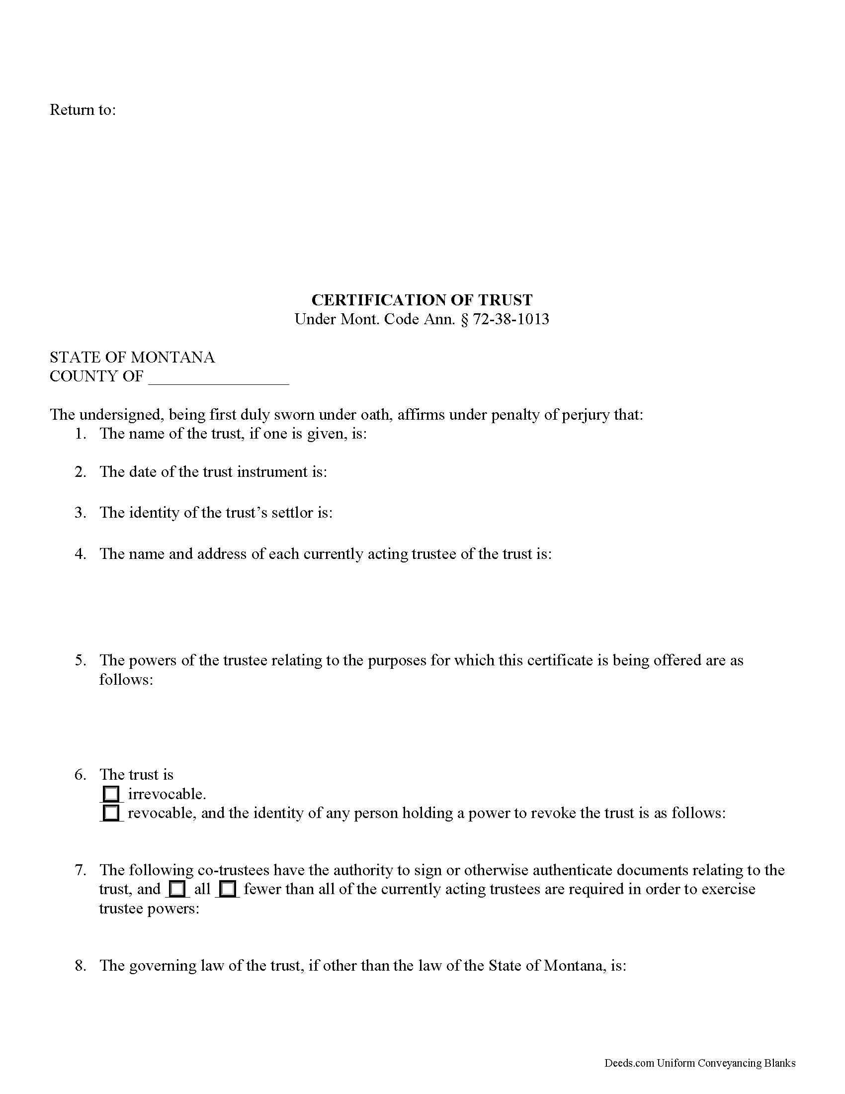 Powell County Certificate of Trust Form