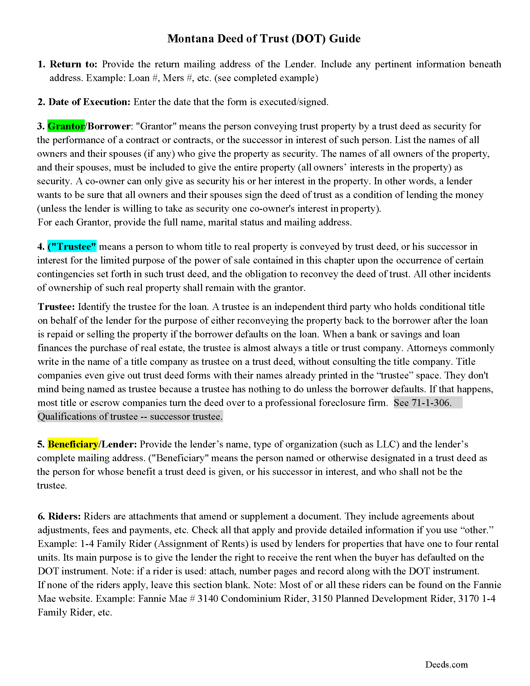Mineral County Deed of Trust Guidelines