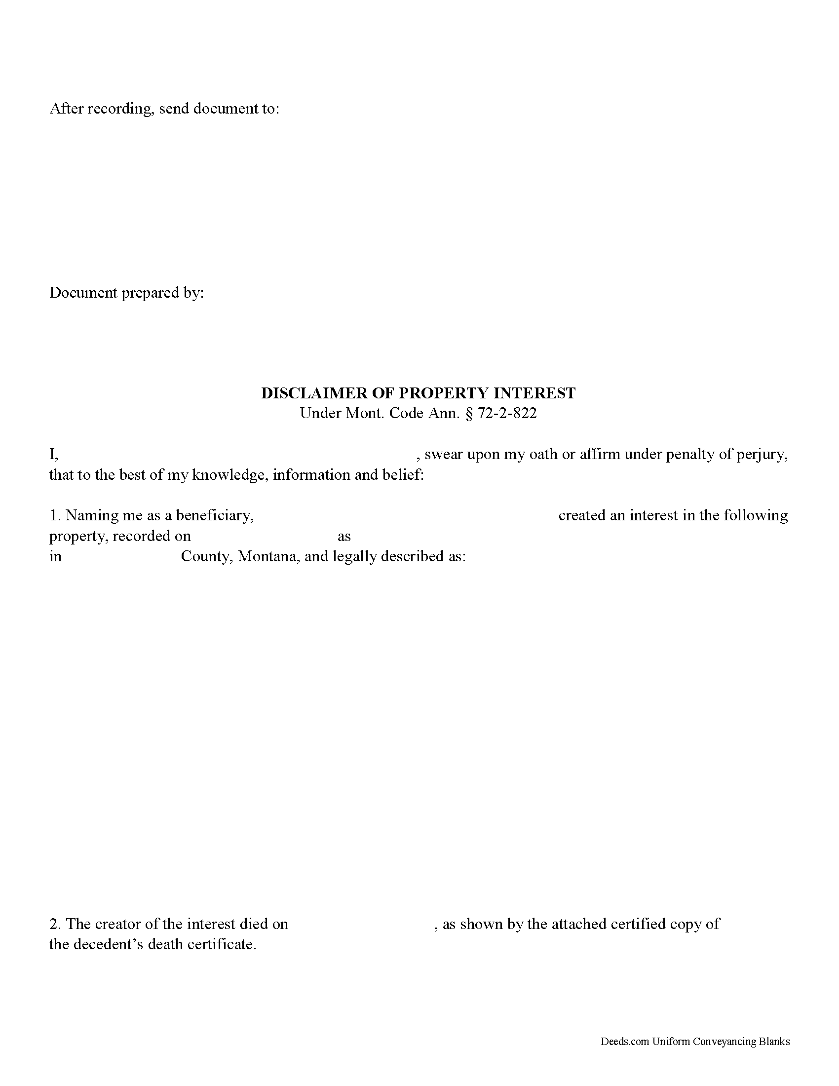 Mineral County Disclaimer of Interest Form