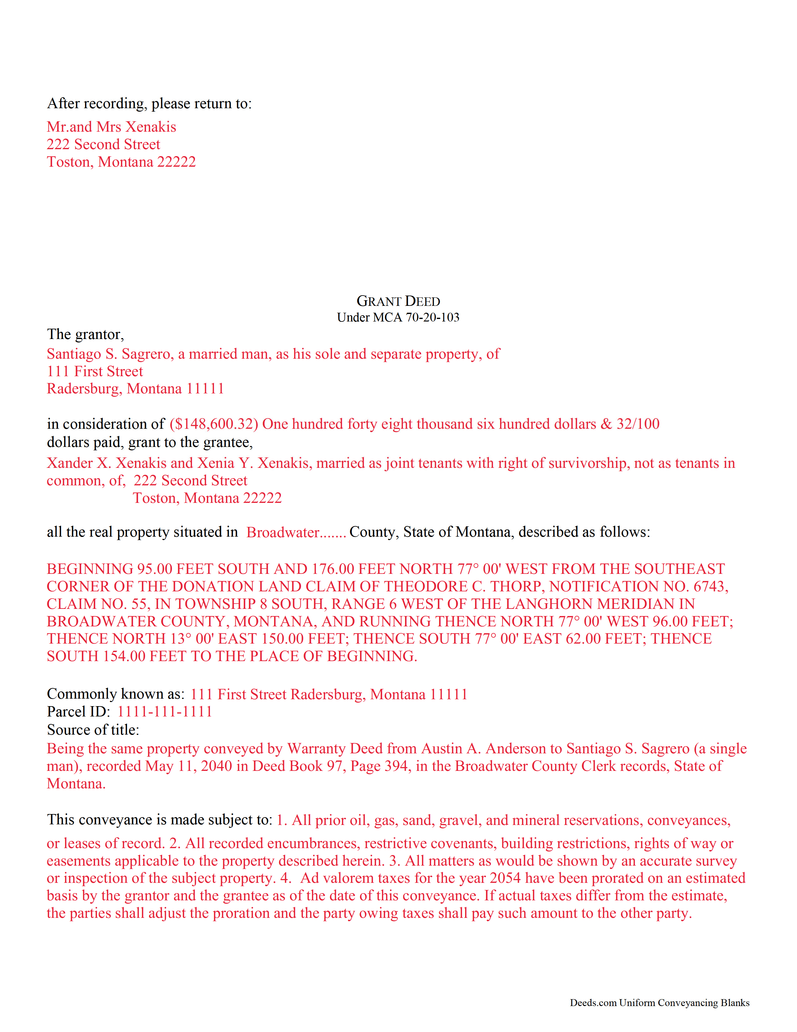 Powell County Completed Example of the Grant Deed Document