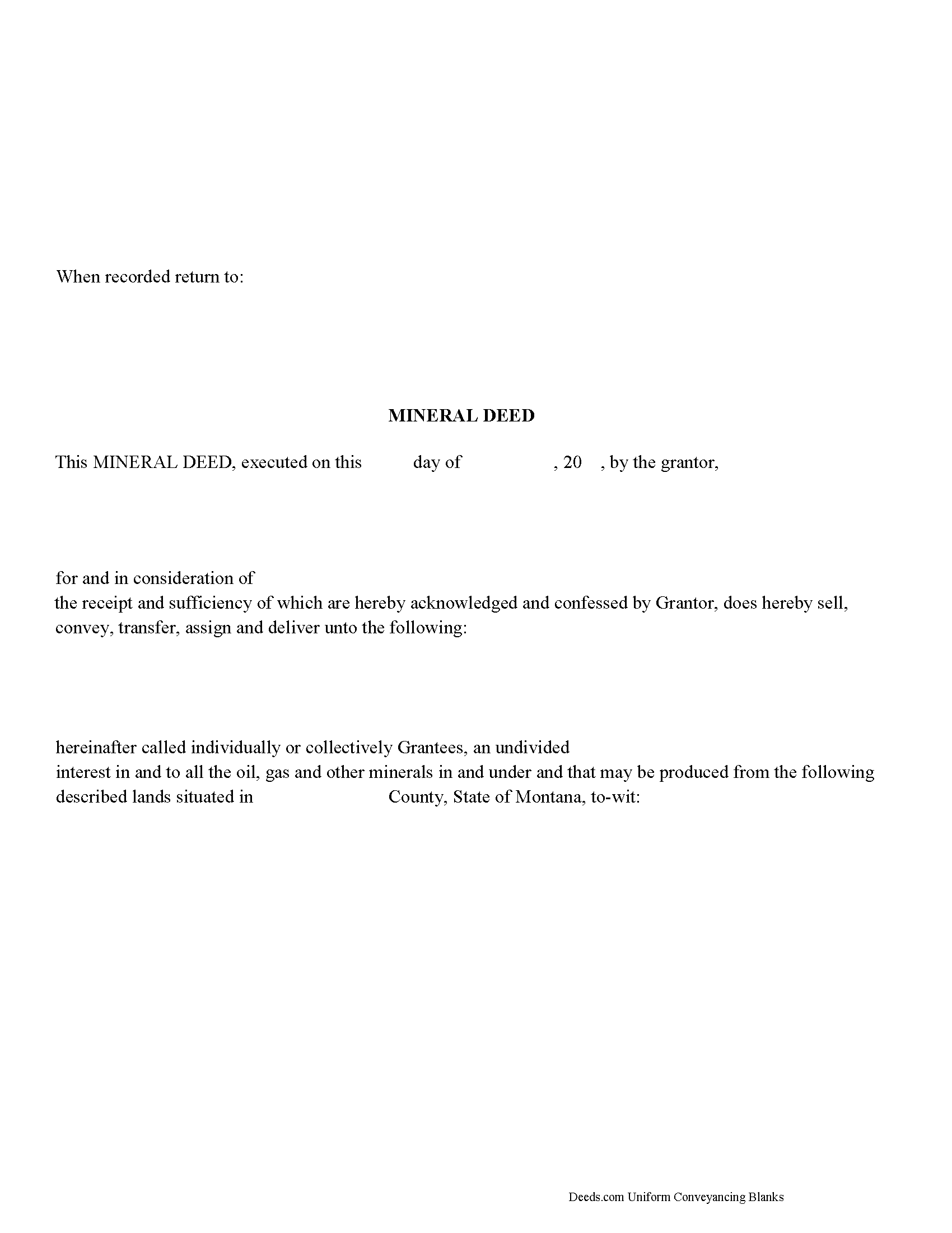 Mineral County Mineral Deed Form