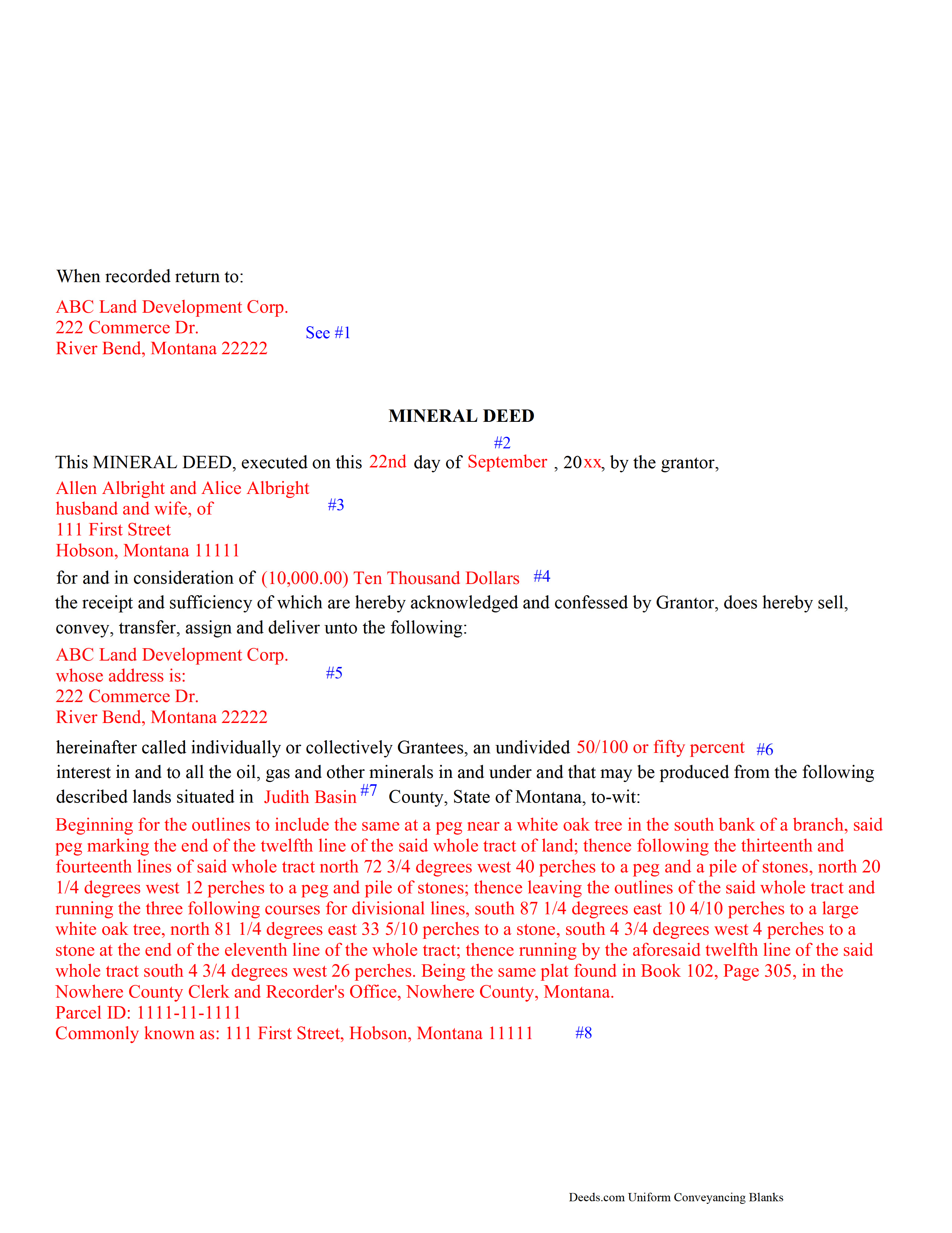 Mineral County Completed Example of a Mineral Deed Document