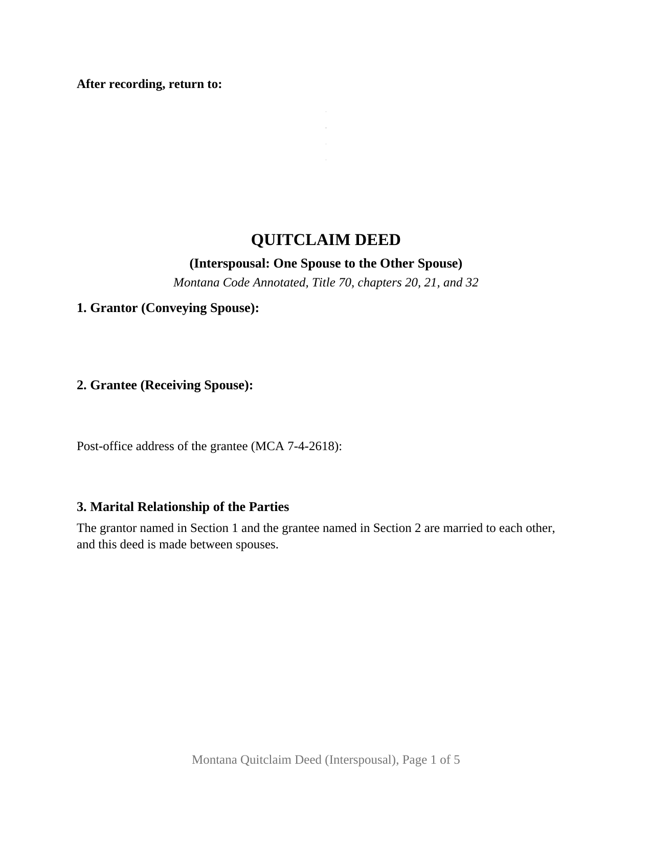 Montana Quitclaim Deed (Interspousal)