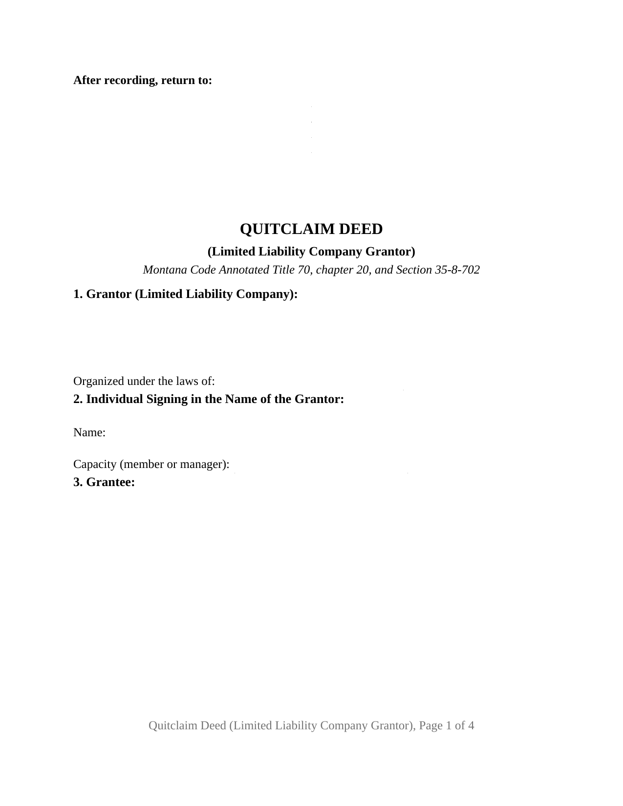 Montana Quitclaim Deed (LLC Grantor)