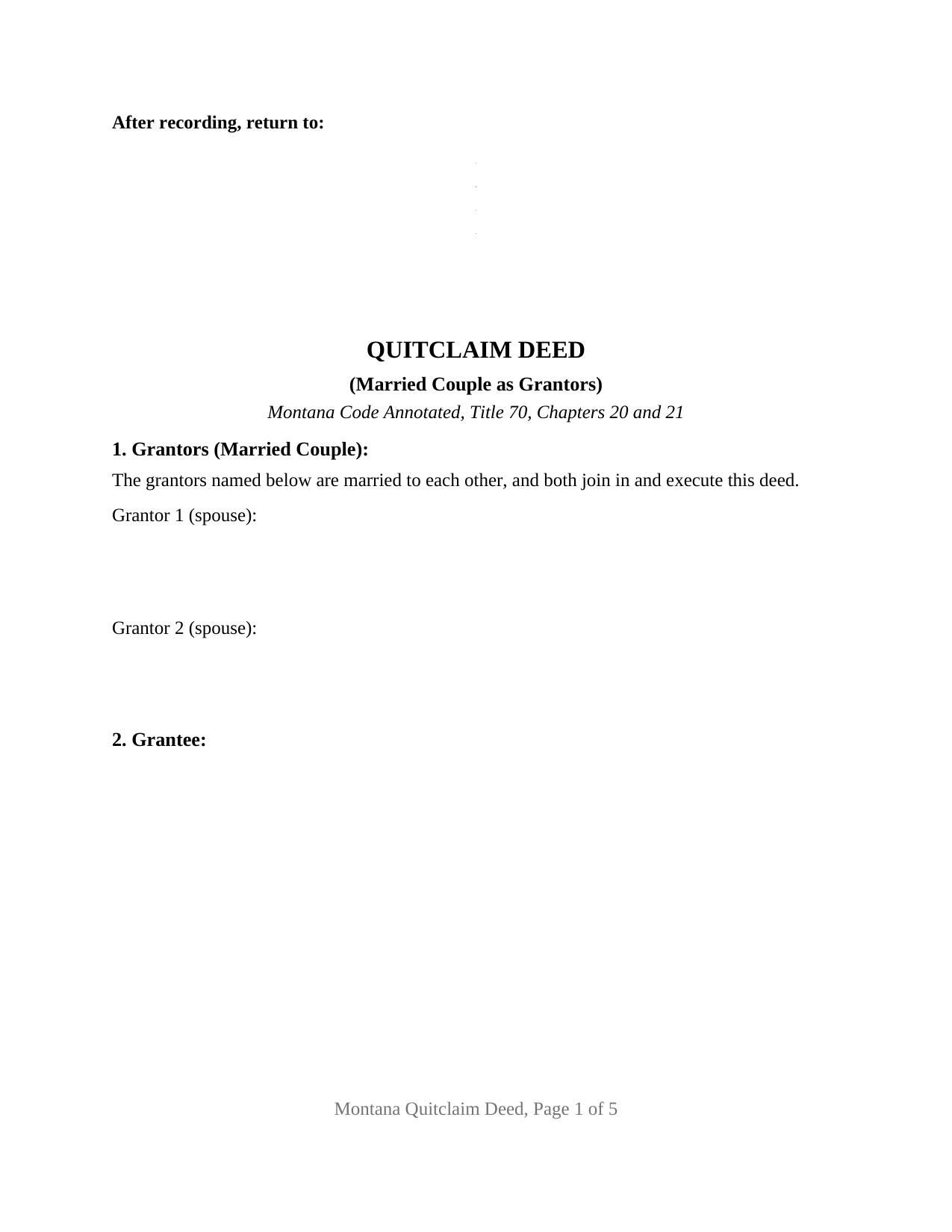 Montana Quitclaim Deed (Married Couple as Grantors)