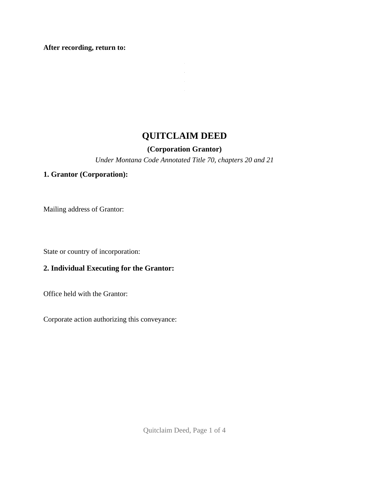 Montana Quitclaim Deed (Corporation Grantor)