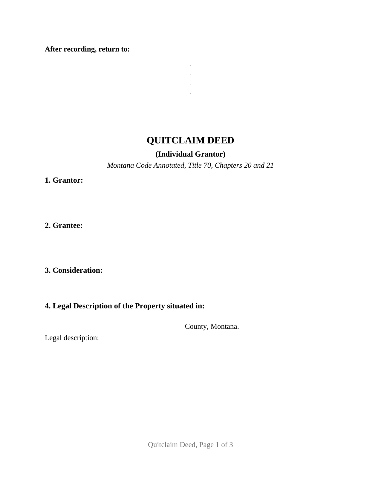 Montana Quitclaim Deed (Individual Grantor)