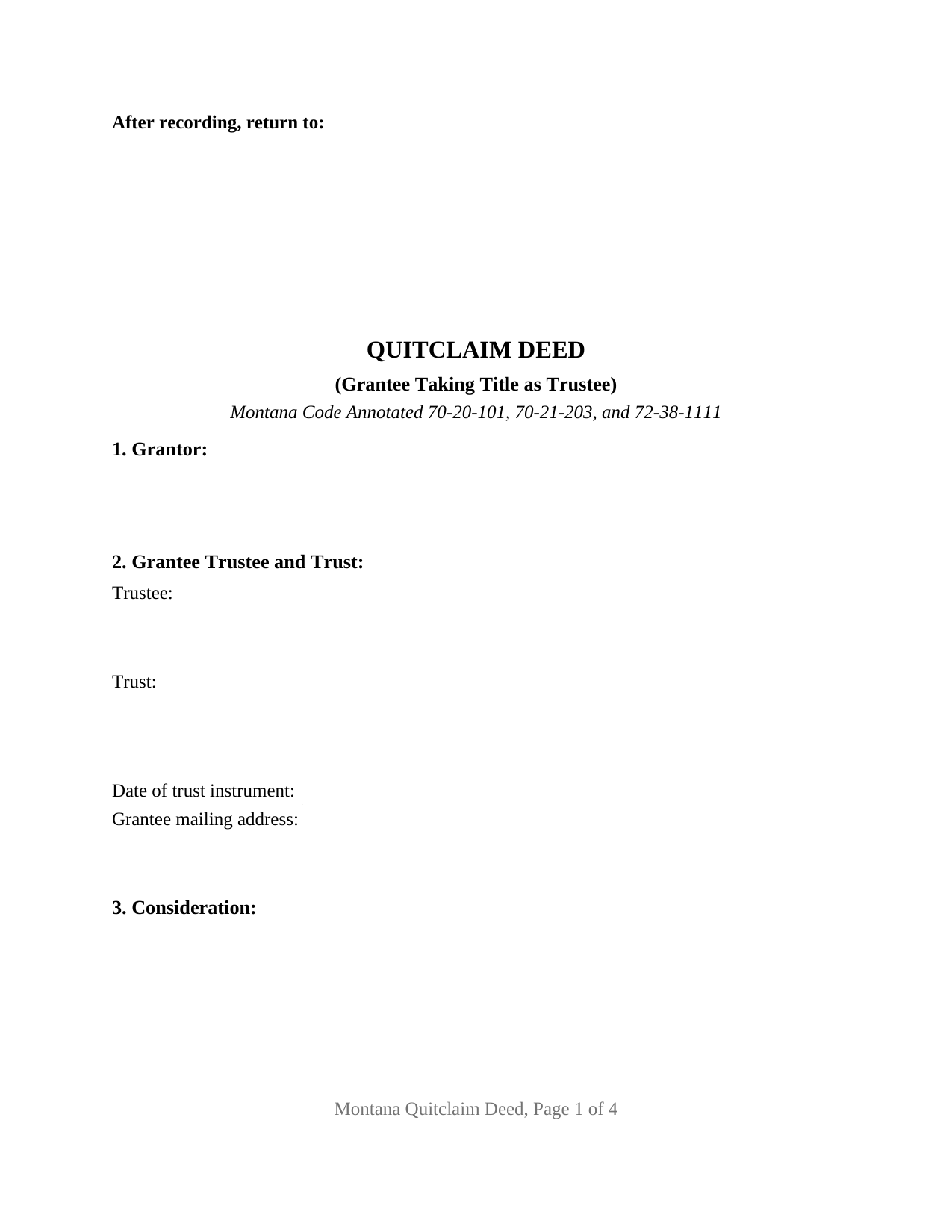 Montana Quitclaim Deed (Trustee Grantee)