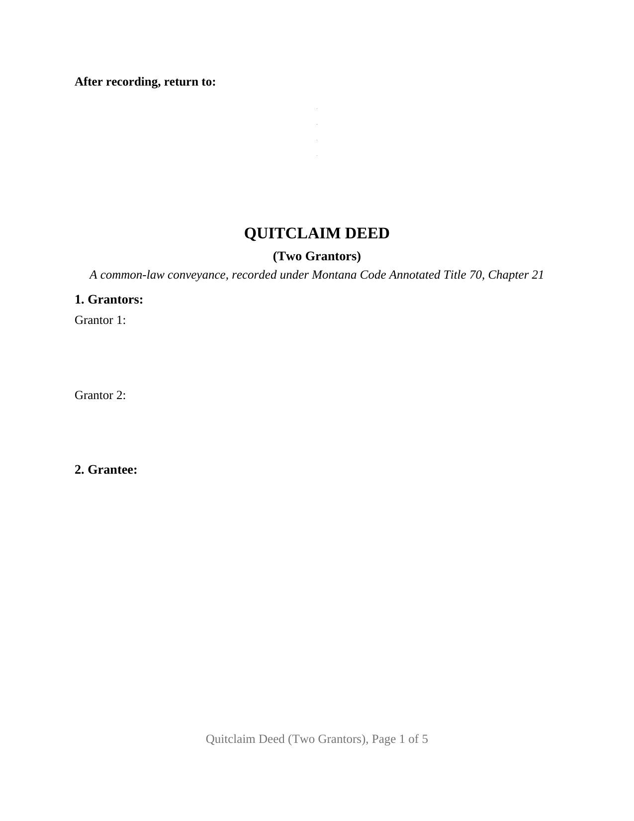 Montana Quitclaim Deed (Two Grantors)